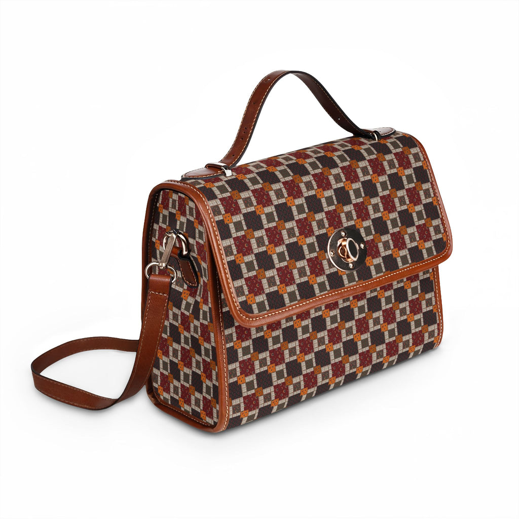 Geometric Retro Canvas Satchel — Waterproof Vintage Checker Pattern Bag