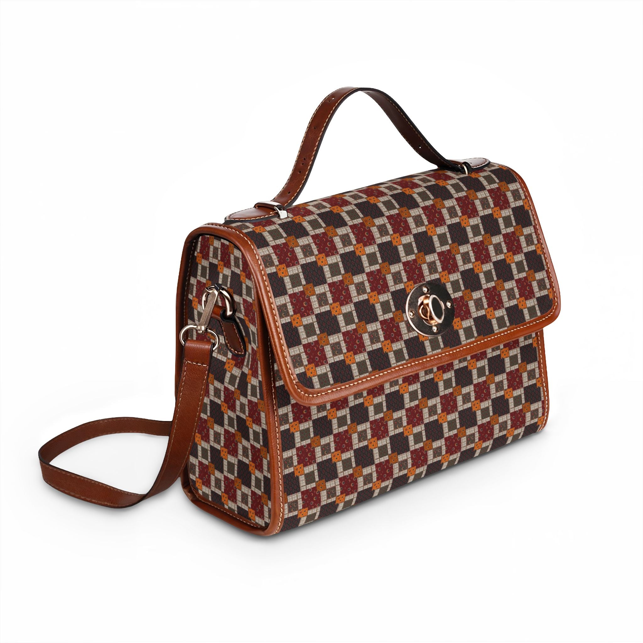 Geometric Retro Canvas Satchel — Waterproof Vintage Checker Pattern Bag