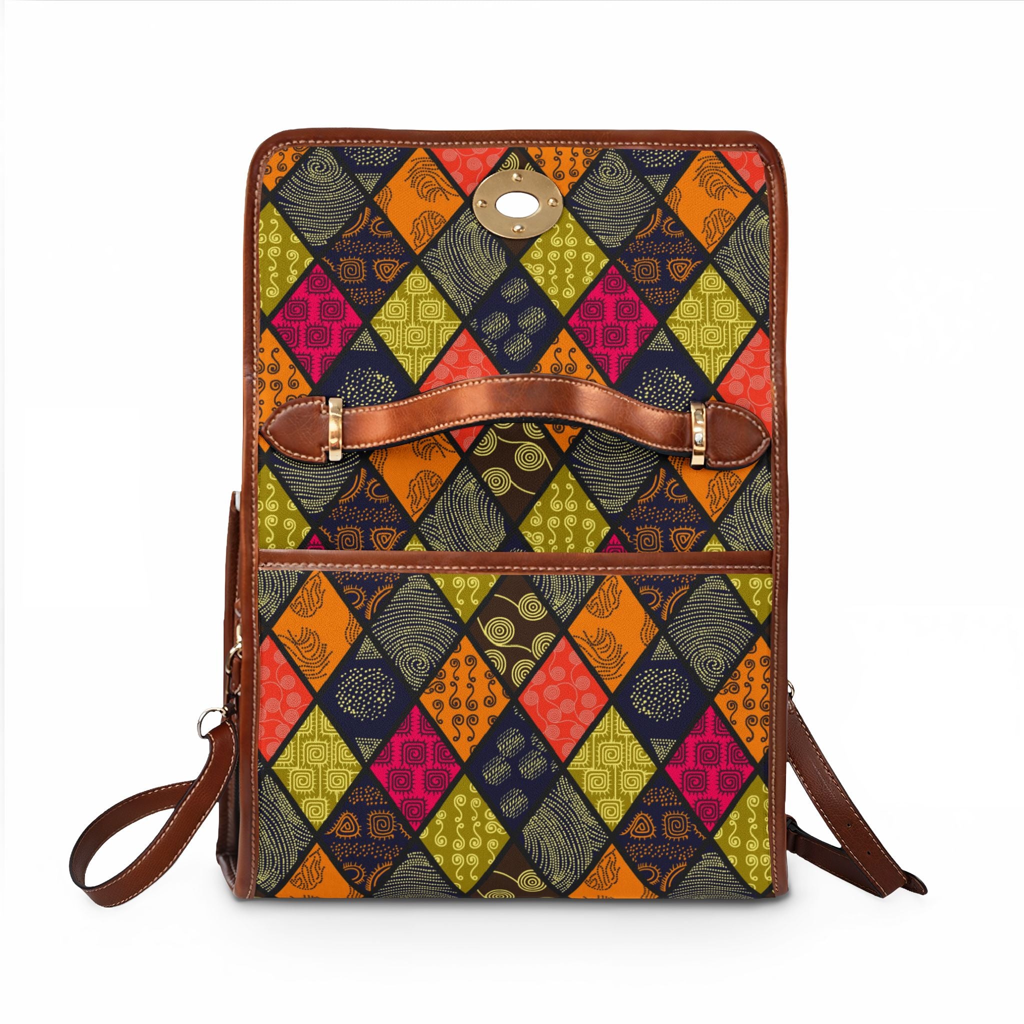 Colorful Diamond Patchwork Waterproof Canvas Bag | Geometric Pattern Satchel