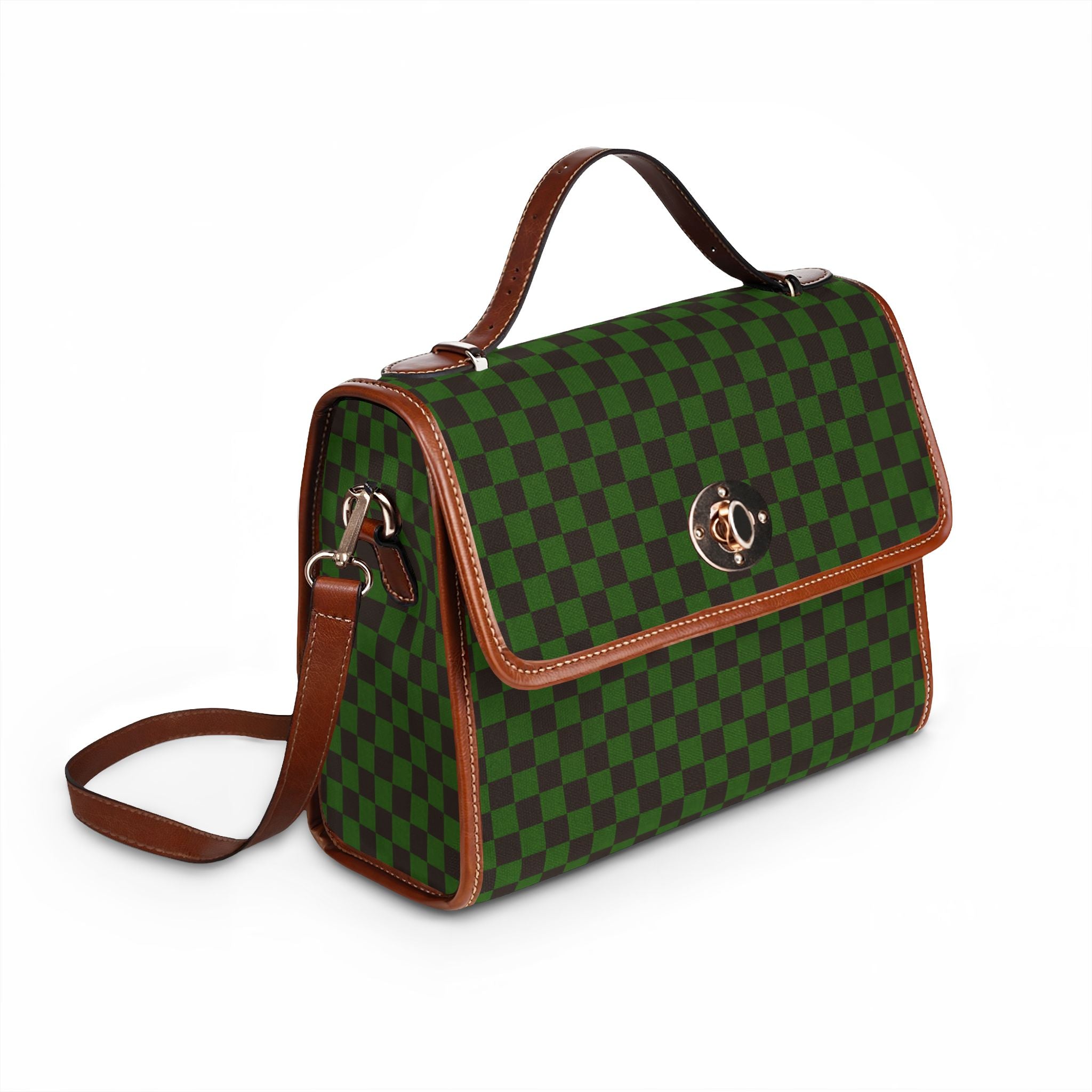 Green Black Checkerboard Waterproof Canvas Bag | Handbag, Backpack Convertible