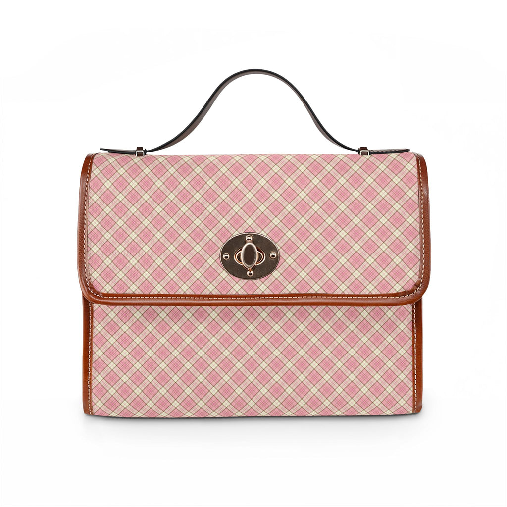Pink Plaid Pattern Waterproof Canvas Bag | Crossbody Briefcase