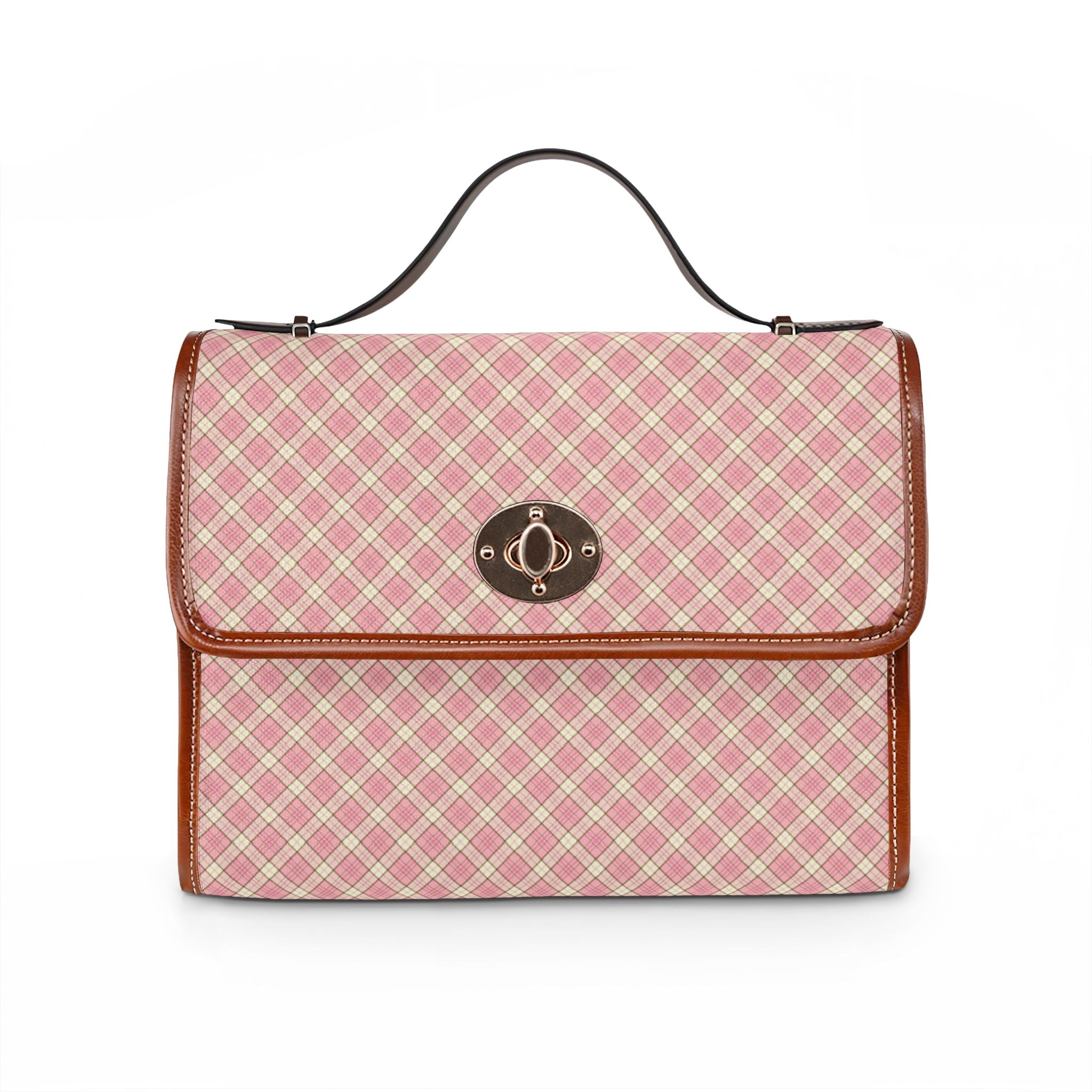 Pink Plaid Pattern Waterproof Canvas Bag | Crossbody Briefcase