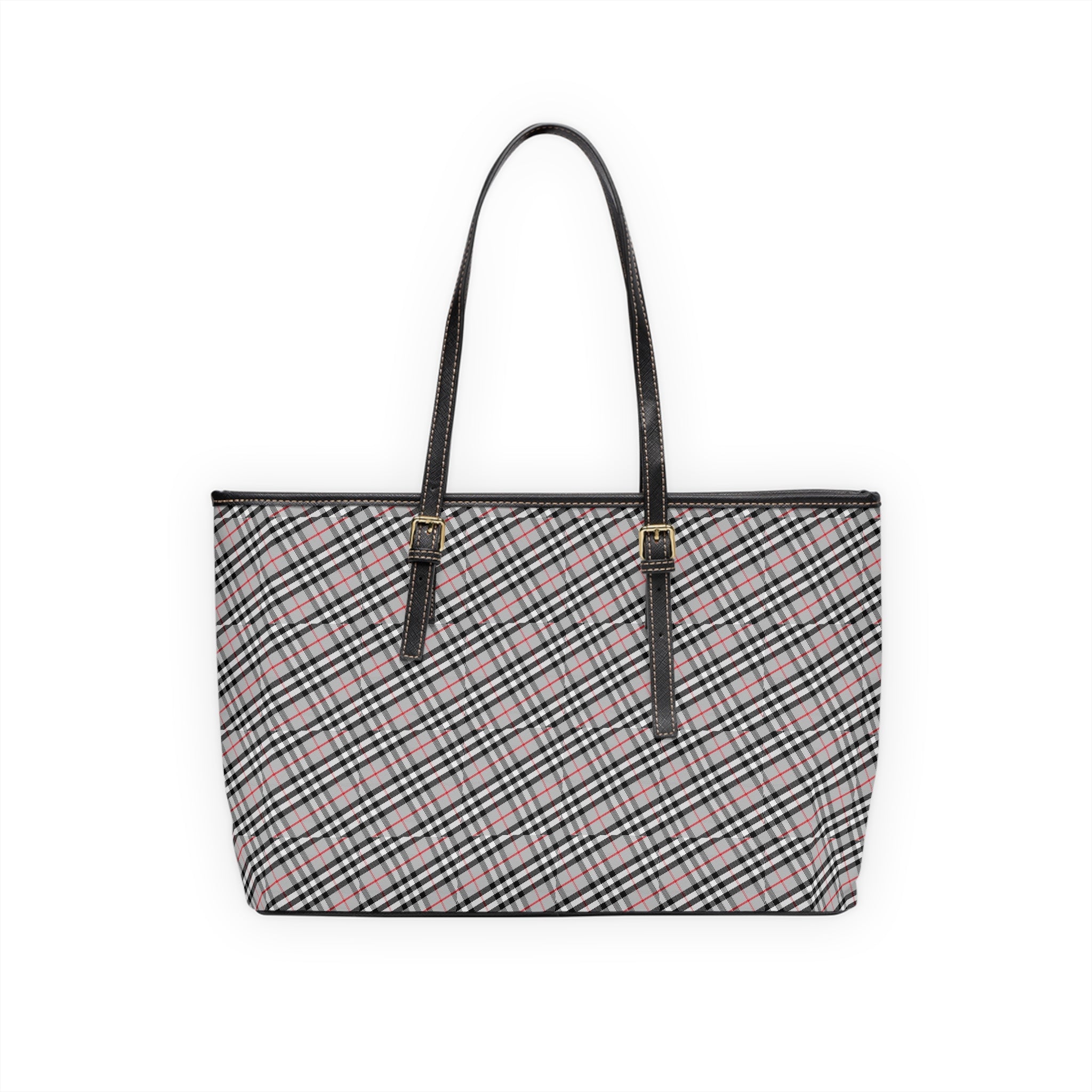 Pink Black Plaid Shoulder Bag | PU Leather Tote