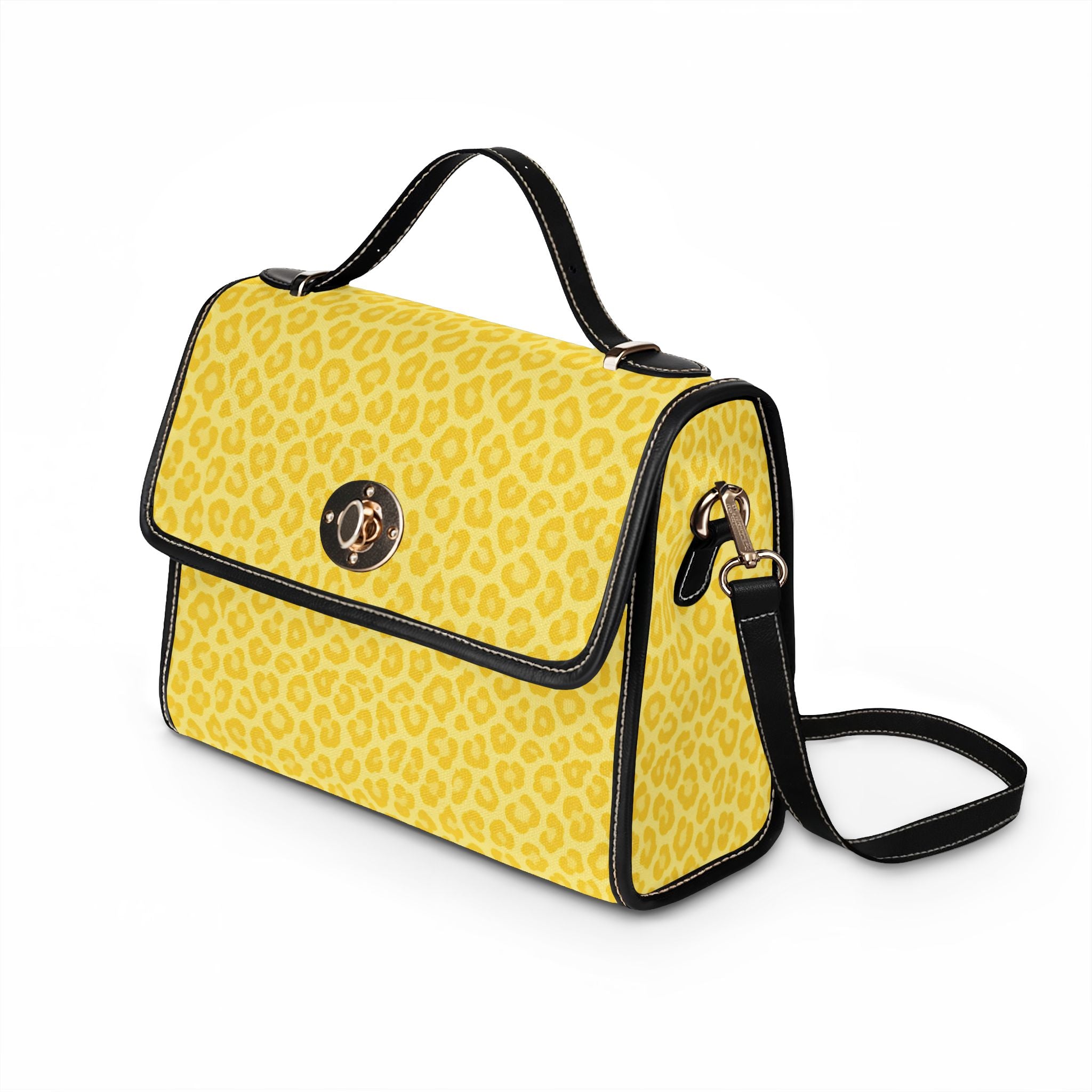 Yellow Leopard Print Waterproof Canvas Bag | Top Handle Crossbody
