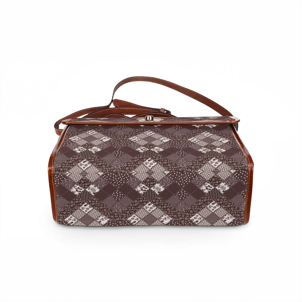 Brown Argyle Pattern Waterproof Canvas Bag | Plaid Crossbody Bag