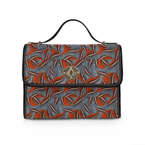 Abstract Leaf Pattern Waterproof Canvas Bag | Rust Blue Swirl Tote