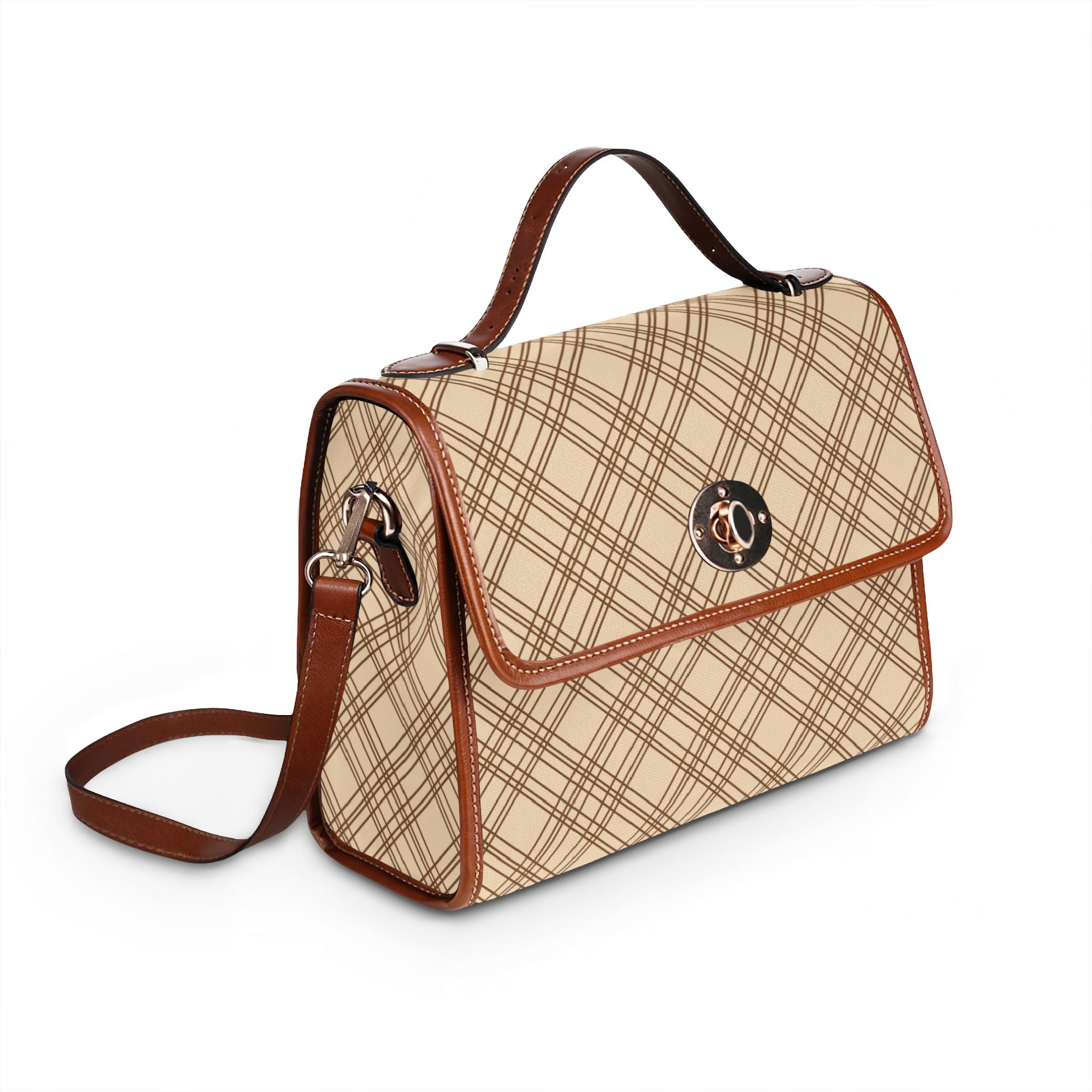 Beige Plaid Pattern Waterproof Canvas Bag