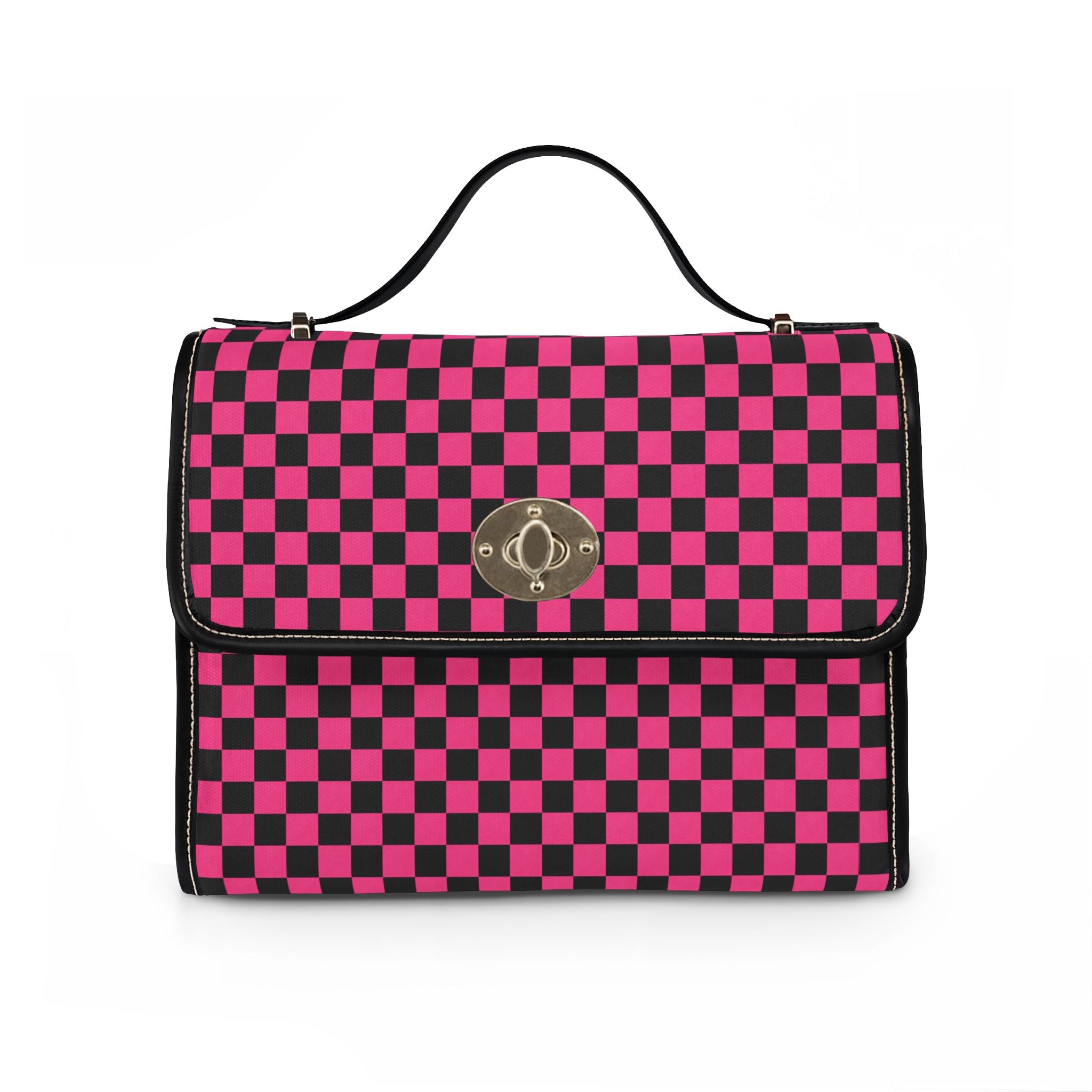 Hot Pink Checkerboard Waterproof Canvas Bag | Retro Pixel Checker Tote