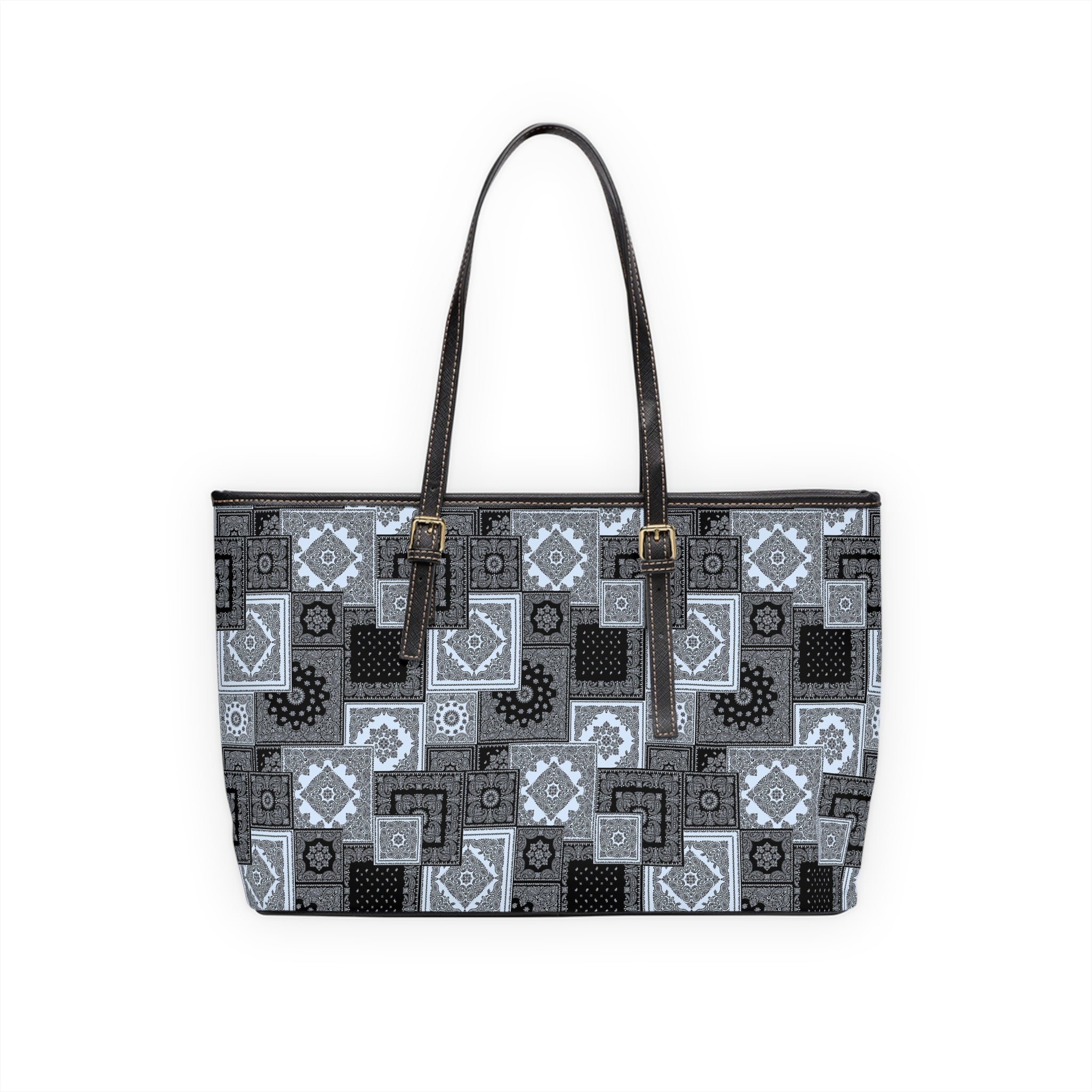 Patchwork Geometric Tote Bag — PU Leather Shoulder Bag