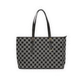Checkerboard PU Shoulder Bag – Black Gray Tote for Everyday & Work