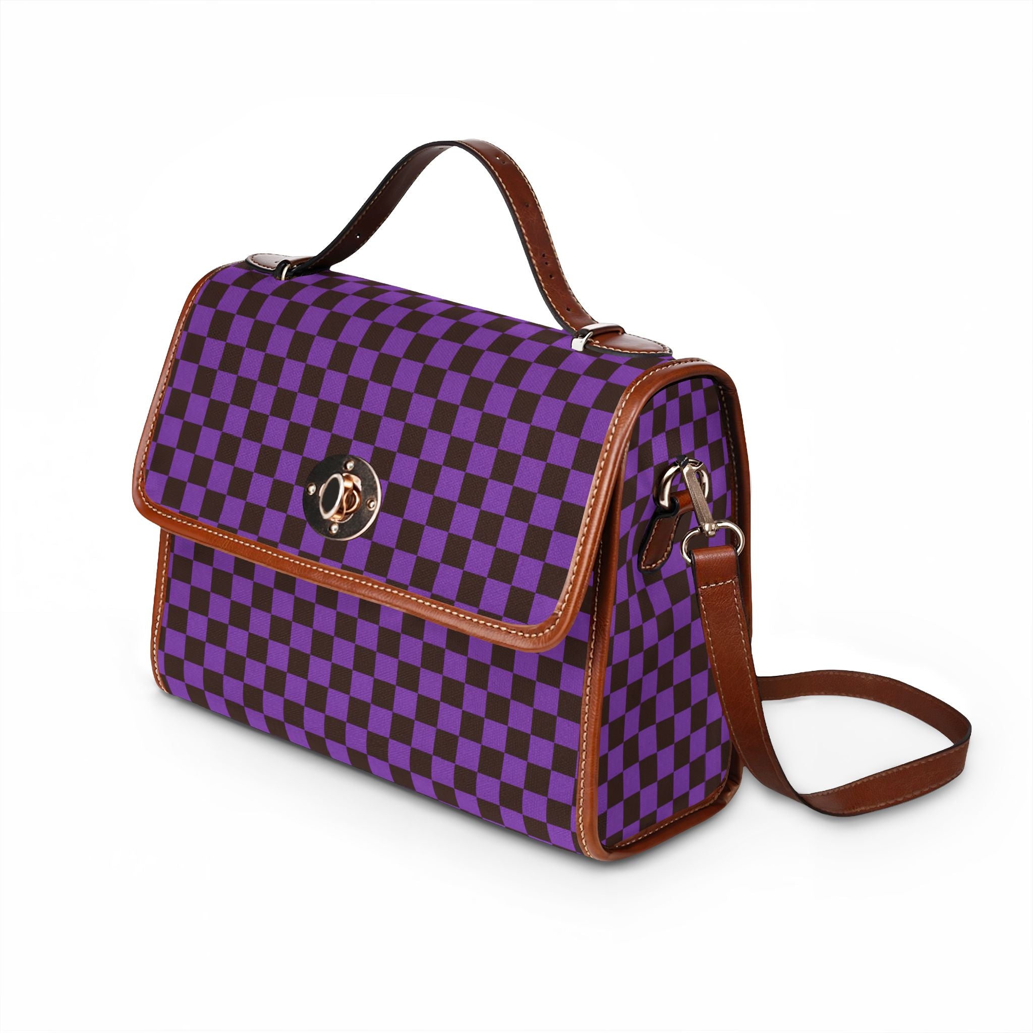 Purple Checkerboard Waterproof Canvas Bag | Tote, Satchel, Travel Crossbody