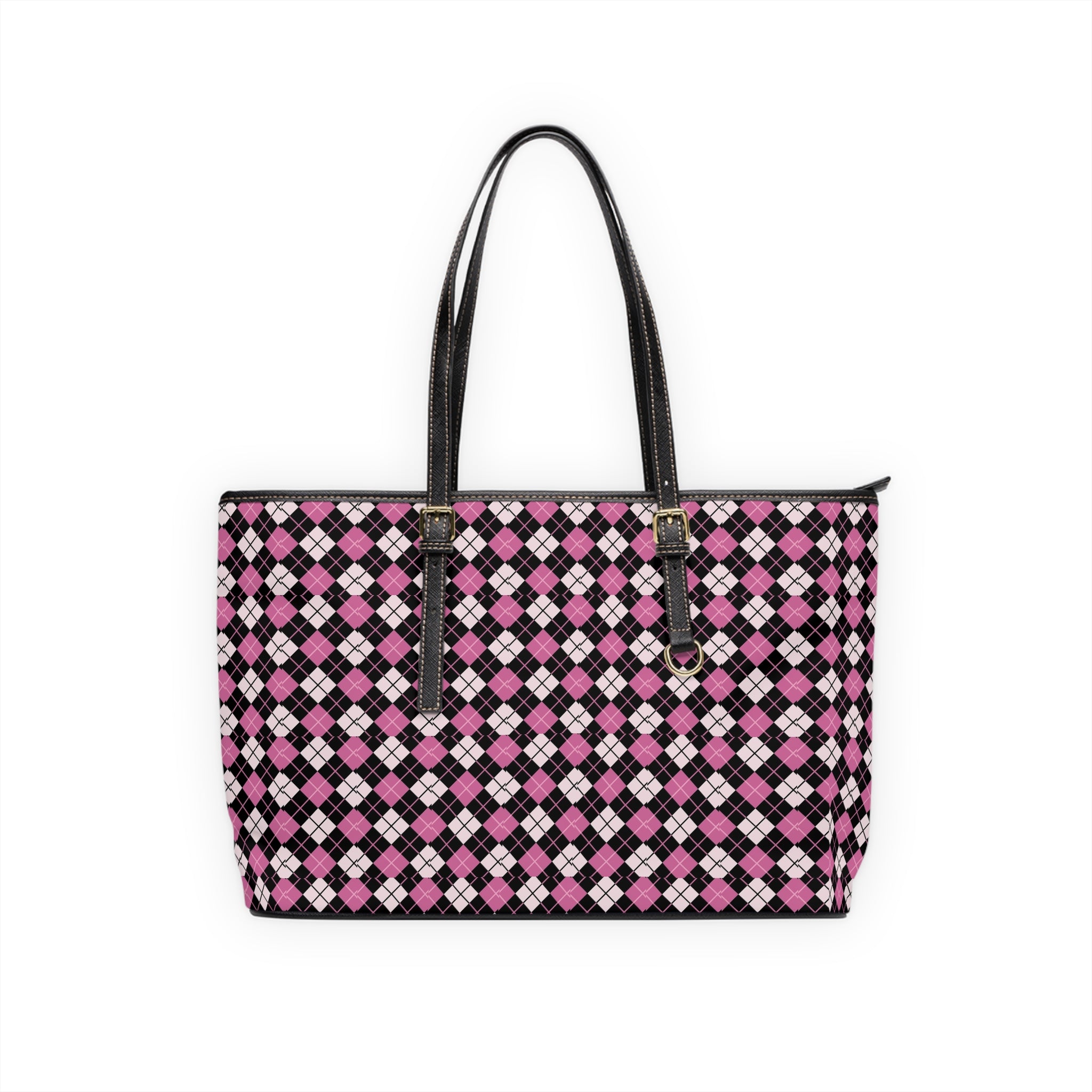 Pink Black Argyle Shoulder Bag | Plaid Tote, Checkered Pattern