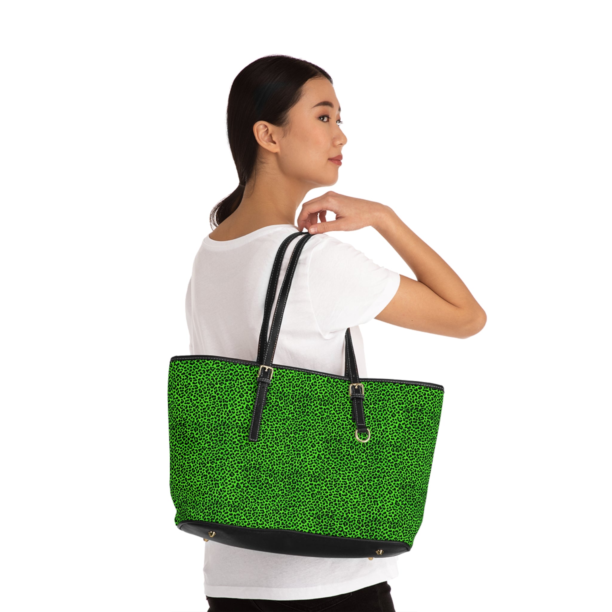 Green Leopard Print Shoulder Bag — PU Leather Tote for Everyday Chic