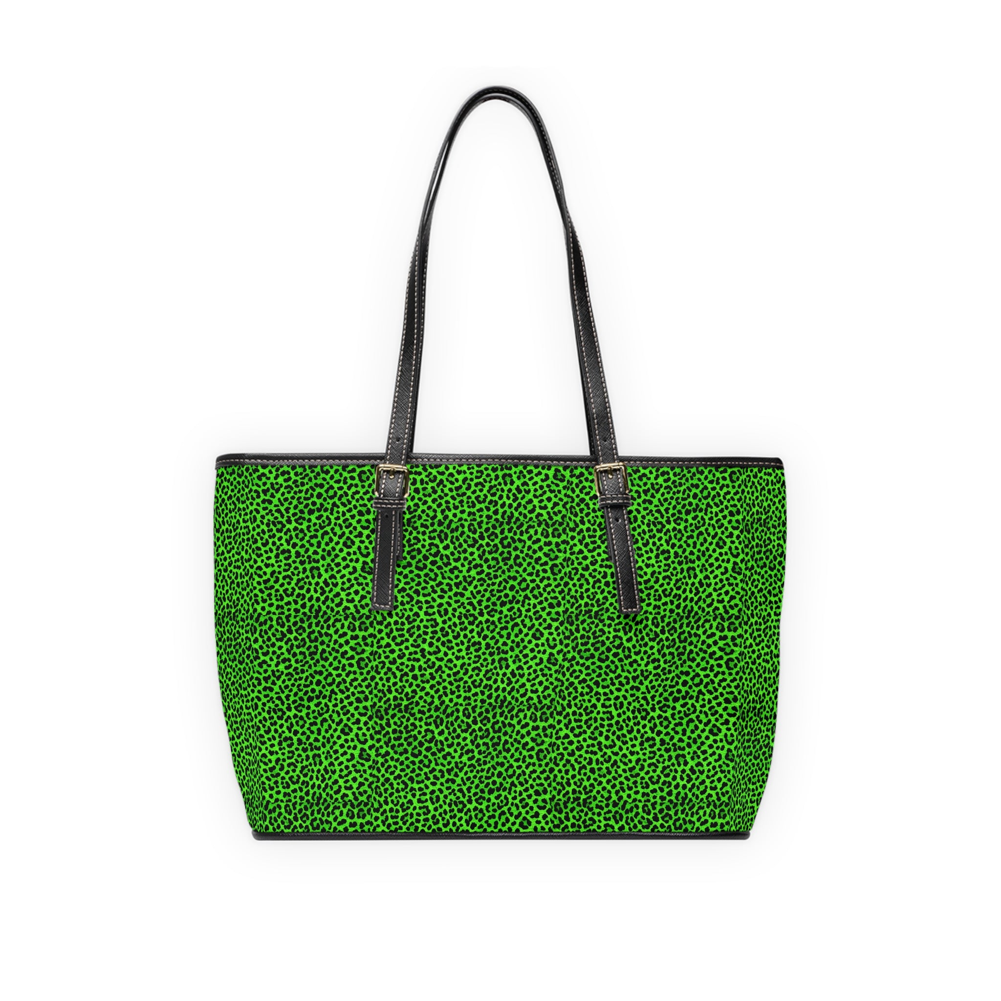 Green Leopard Print Shoulder Bag — PU Leather Tote for Everyday Chic