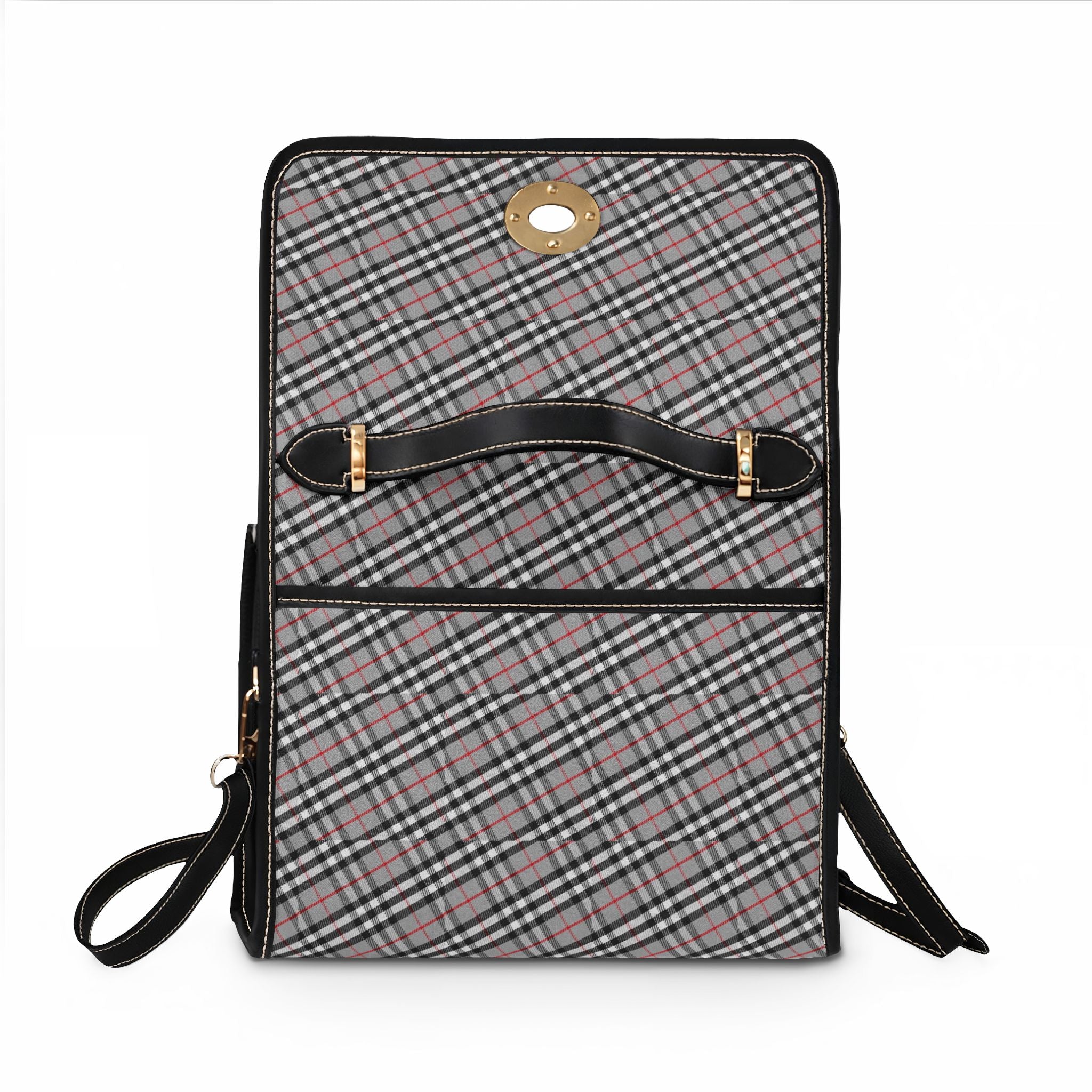 Grey Plaid Pattern Waterproof Canvas Bag | Crossbody Satchel