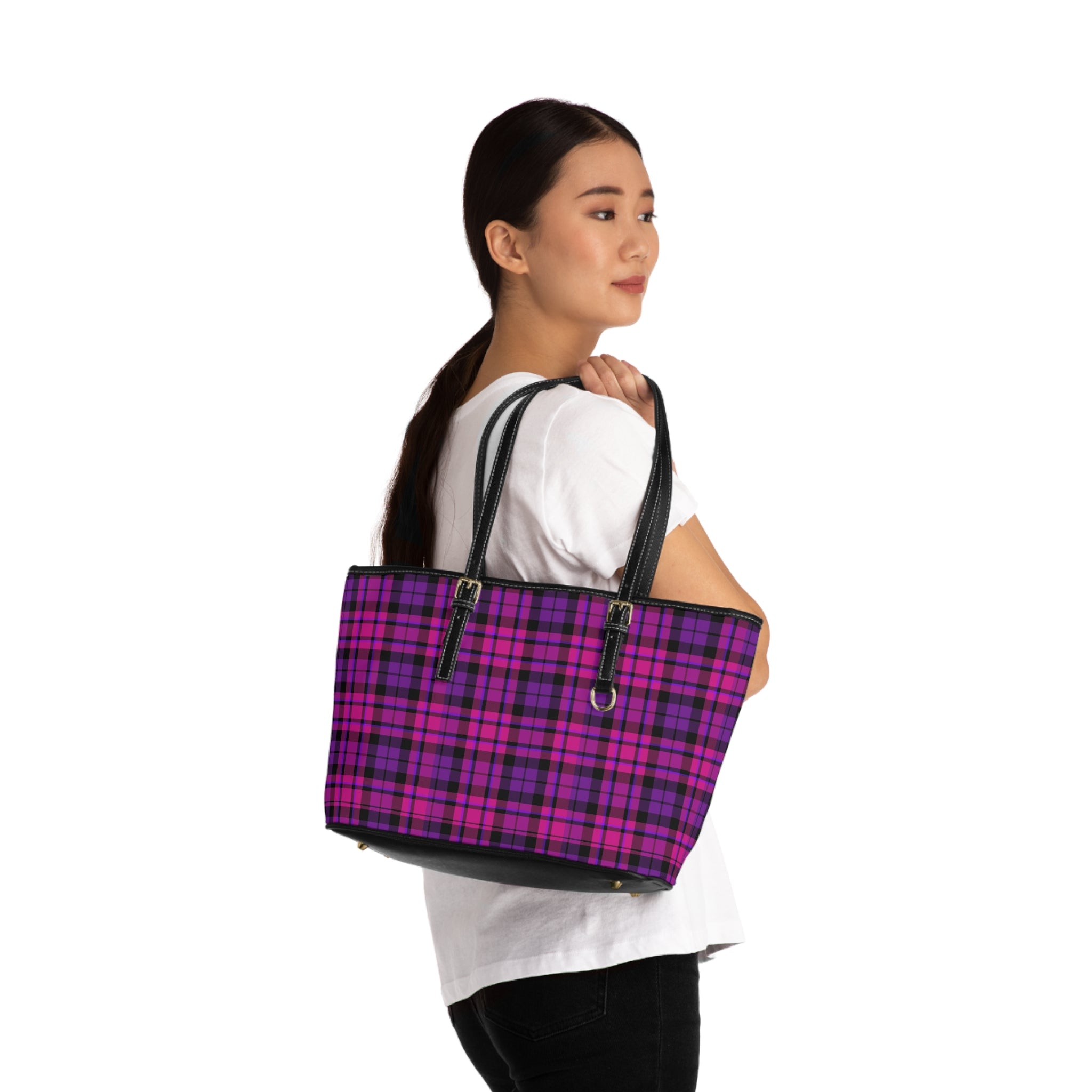Purple Plaid Shoulder Bag | Pink Tartan Tote