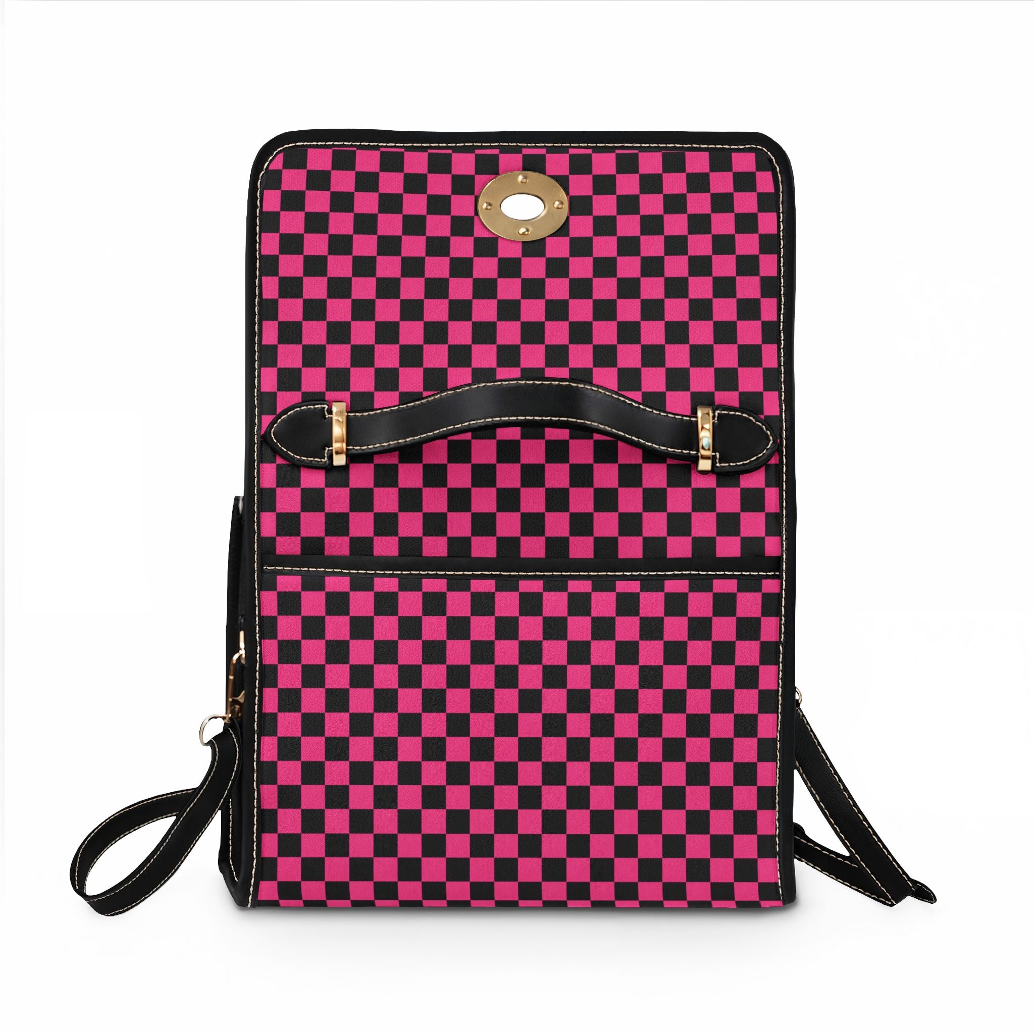 Hot Pink Checkerboard Waterproof Canvas Bag | Retro Pixel Checker Tote