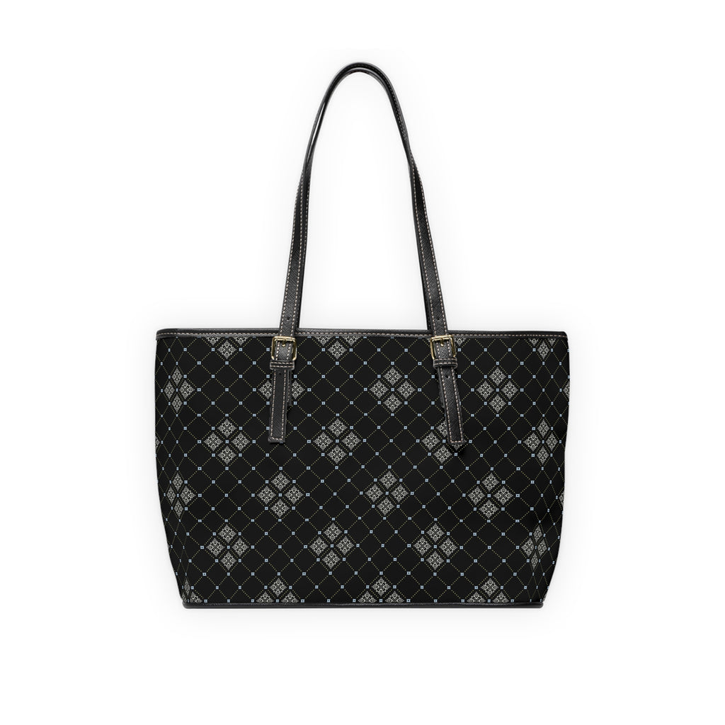 Black Argyle PU Leather Shoulder Bag – Stylish Tote for Work & Everyday