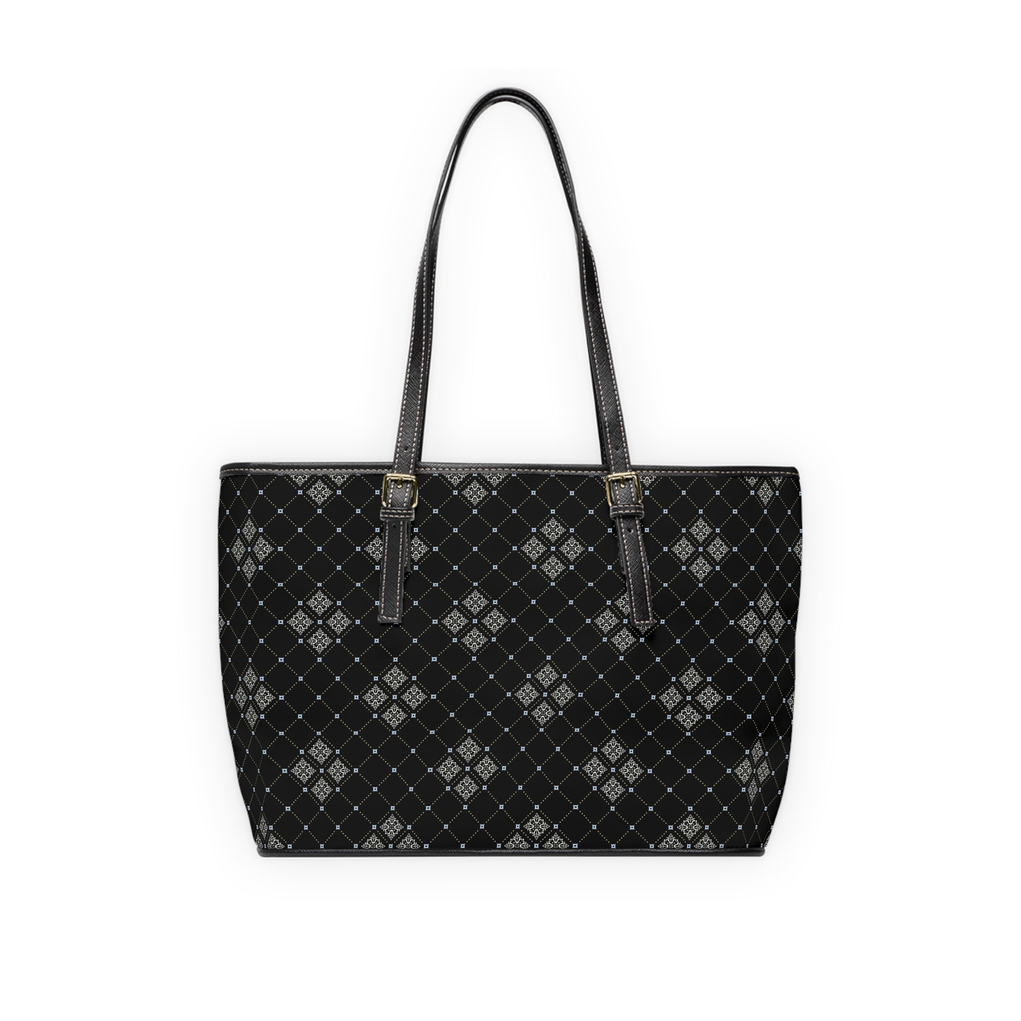 Black Argyle PU Leather Shoulder Bag – Stylish Tote for Work & Everyday