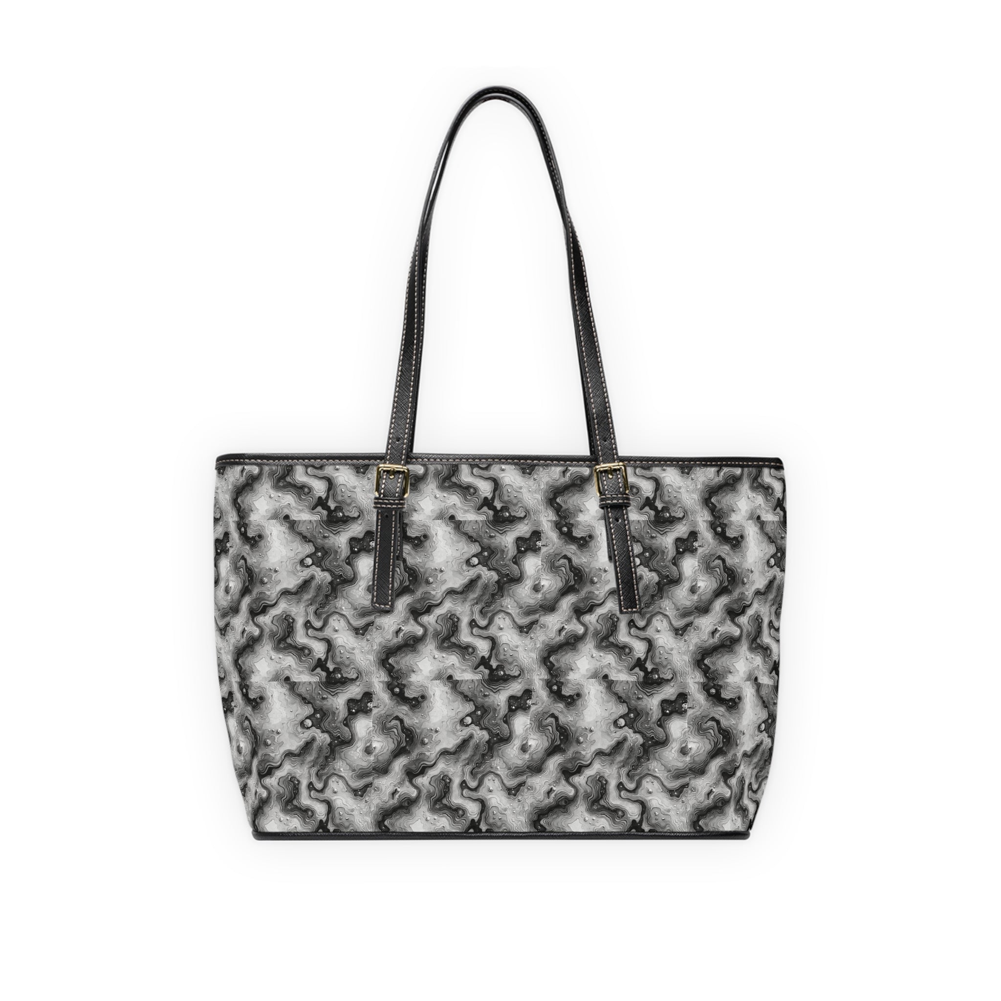 Abstract Marble Swirl PU Leather Shoulder Bag | Black White Marble Pattern
