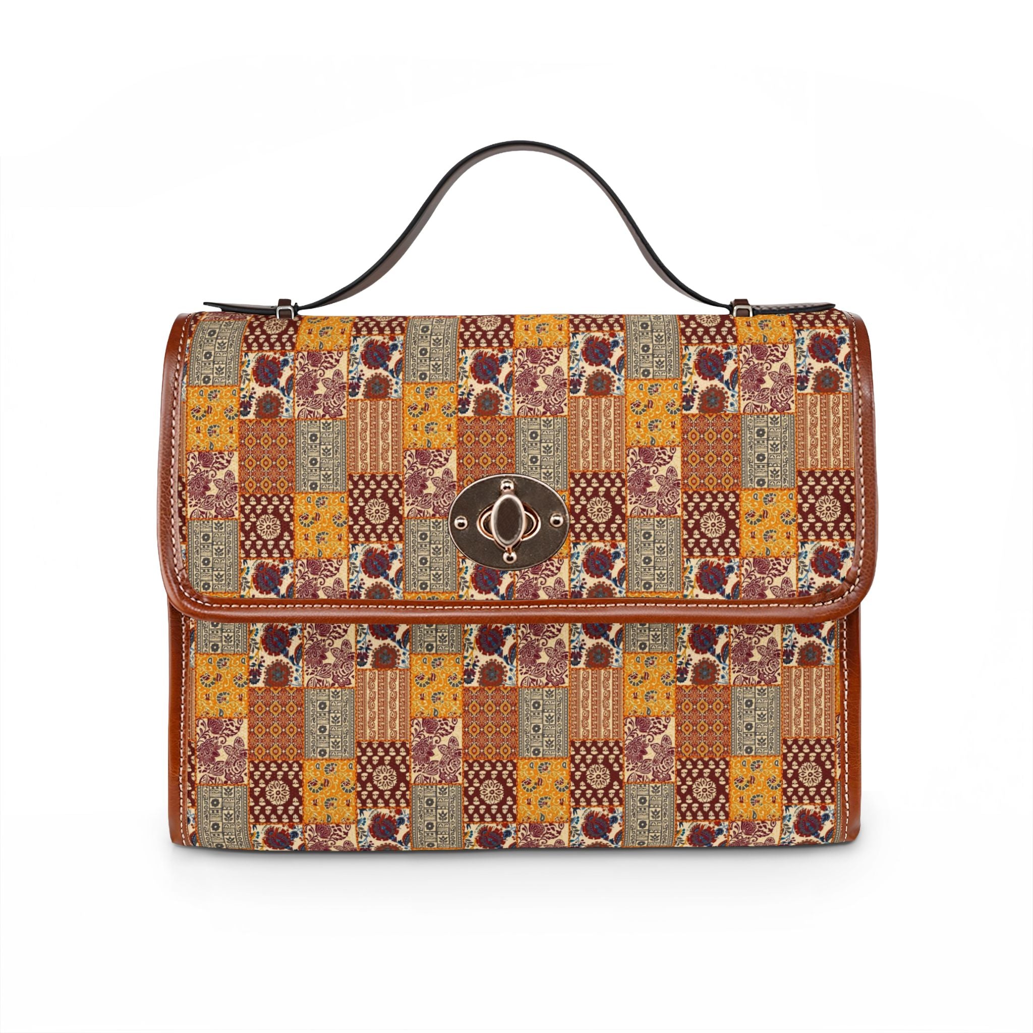 Patchwork Floral Pattern Waterproof Canvas Bag | Fall Plaid Satchel