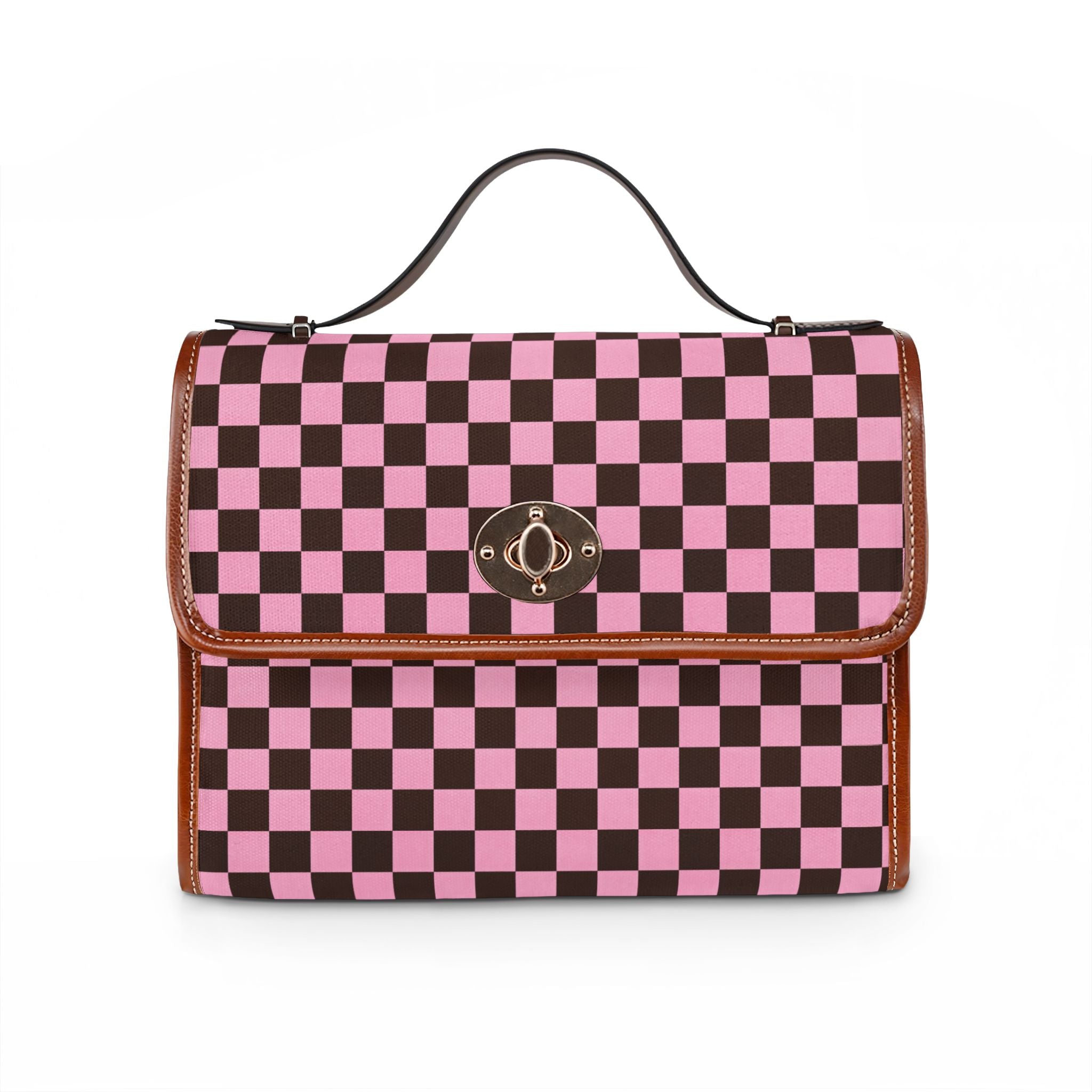 Pink and Black Checkerboard Waterproof Canvas Bag | Checker Pattern Tote