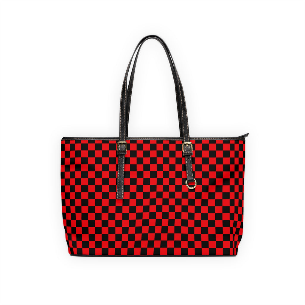 Red & Black Checkerboard PU Shoulder Bag — Retro Skate Tote