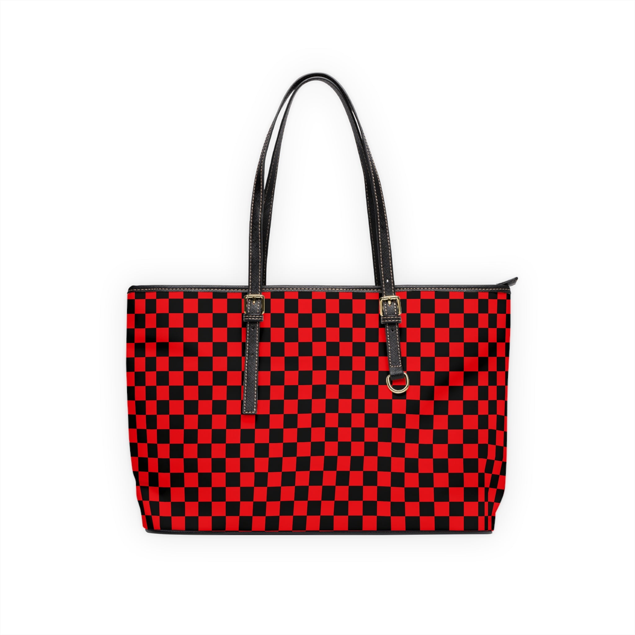 Red & Black Checkerboard PU Shoulder Bag — Retro Skate Tote