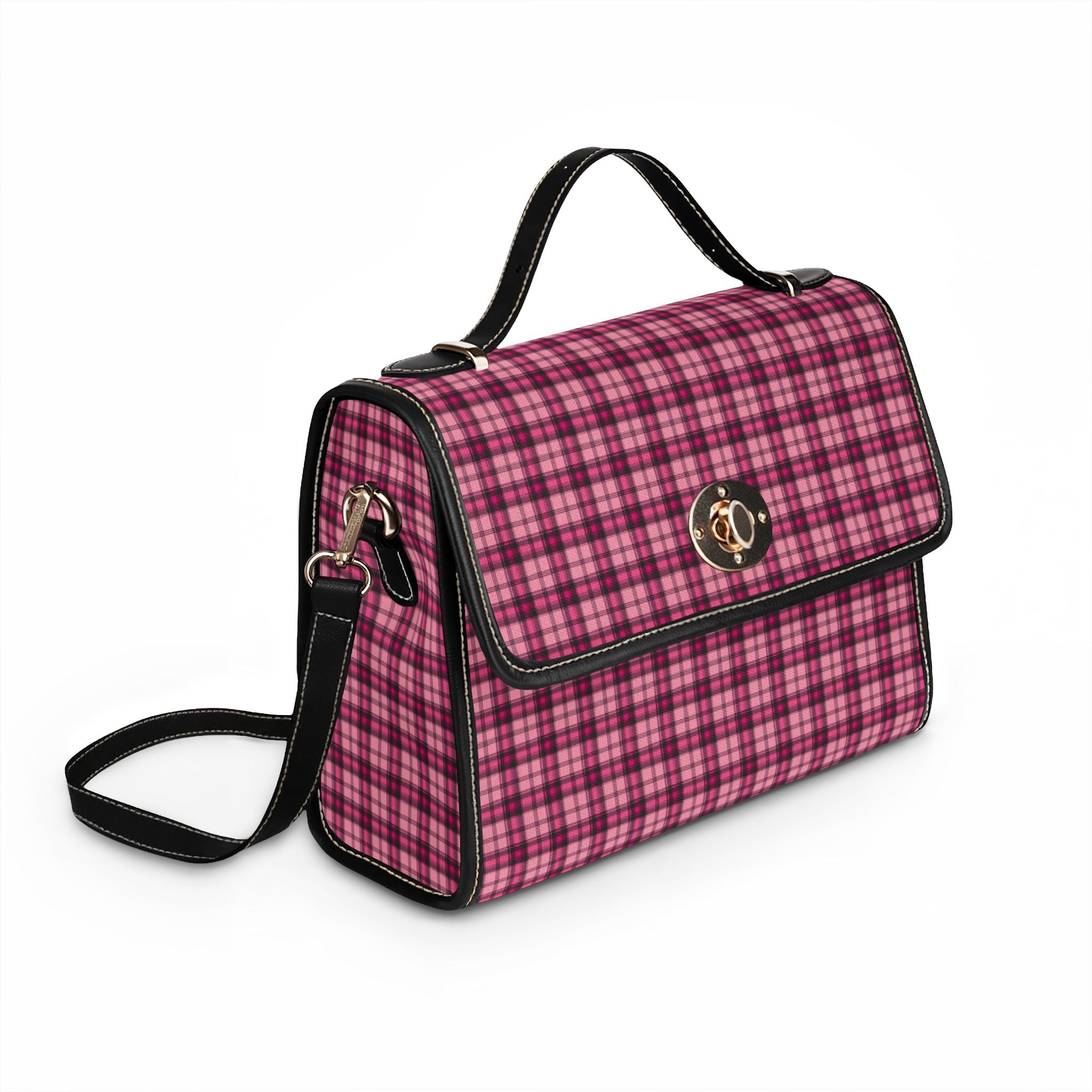 Pink Plaid Tote Bag | Waterproof Canvas Bag, Checkered Pattern