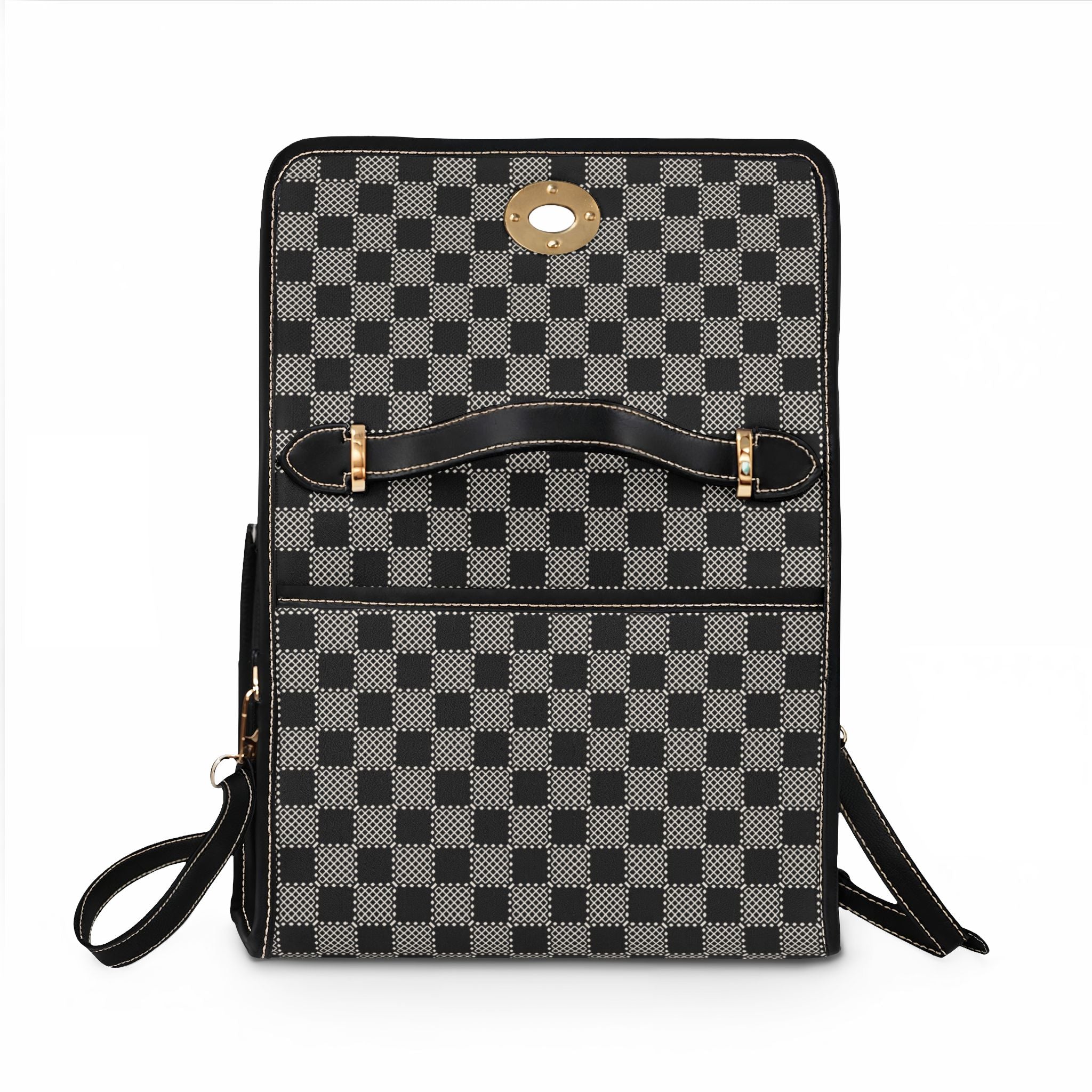 Gray Checkerboard Waterproof Canvas Bag | Crossbody Satchel Tote