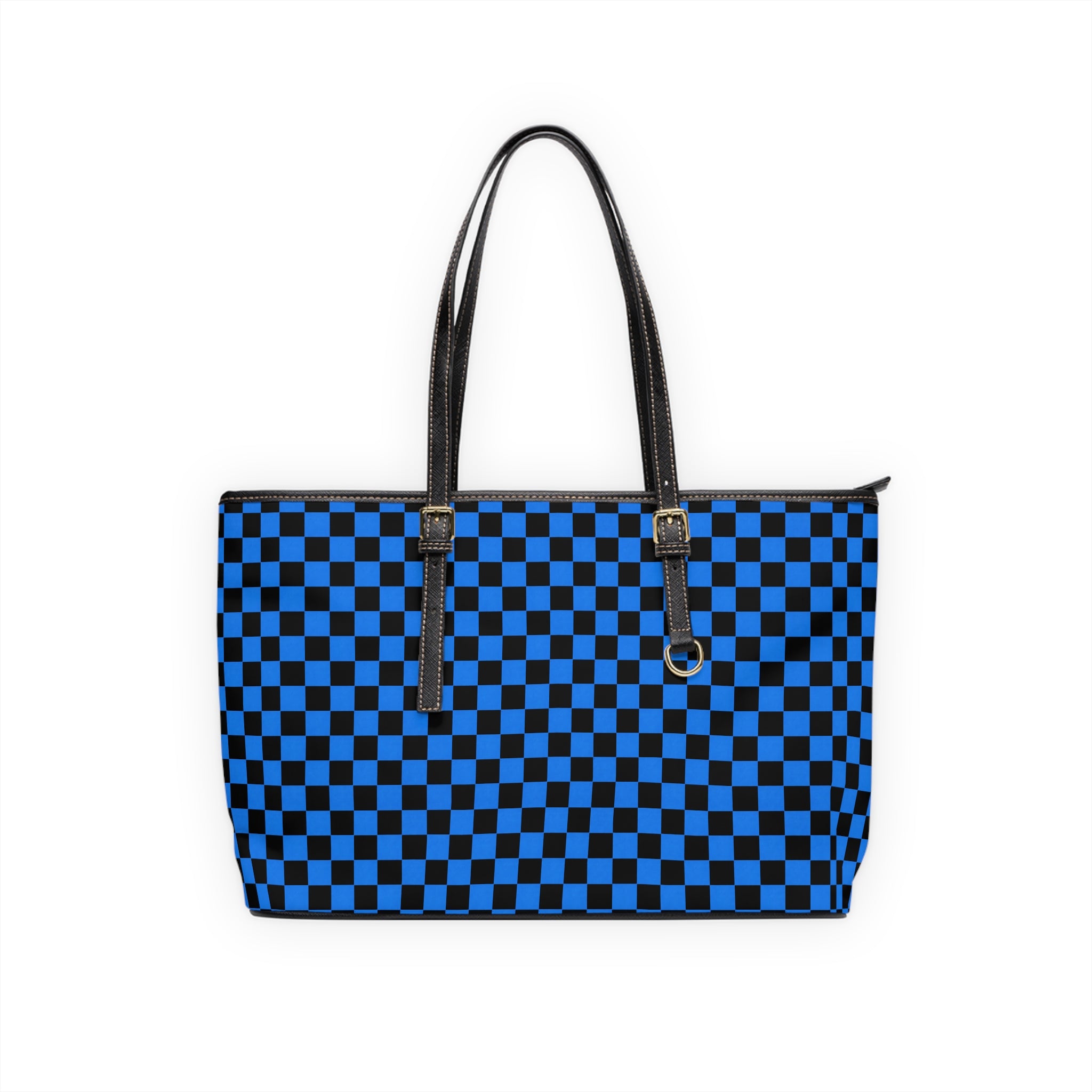 Blue Black Checkerboard PU Shoulder Bag