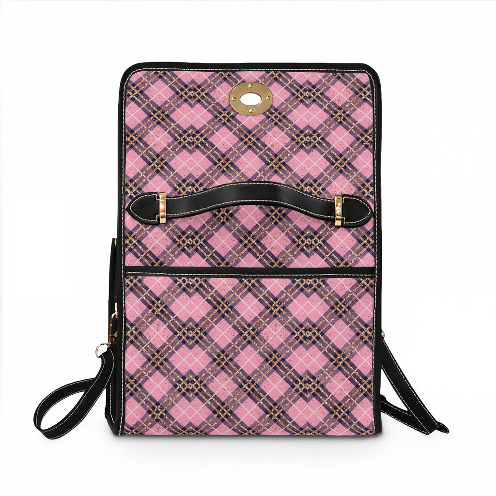 Pink Plaid Tote Bag | Waterproof Canvas Bag, Checkered Pattern Purse