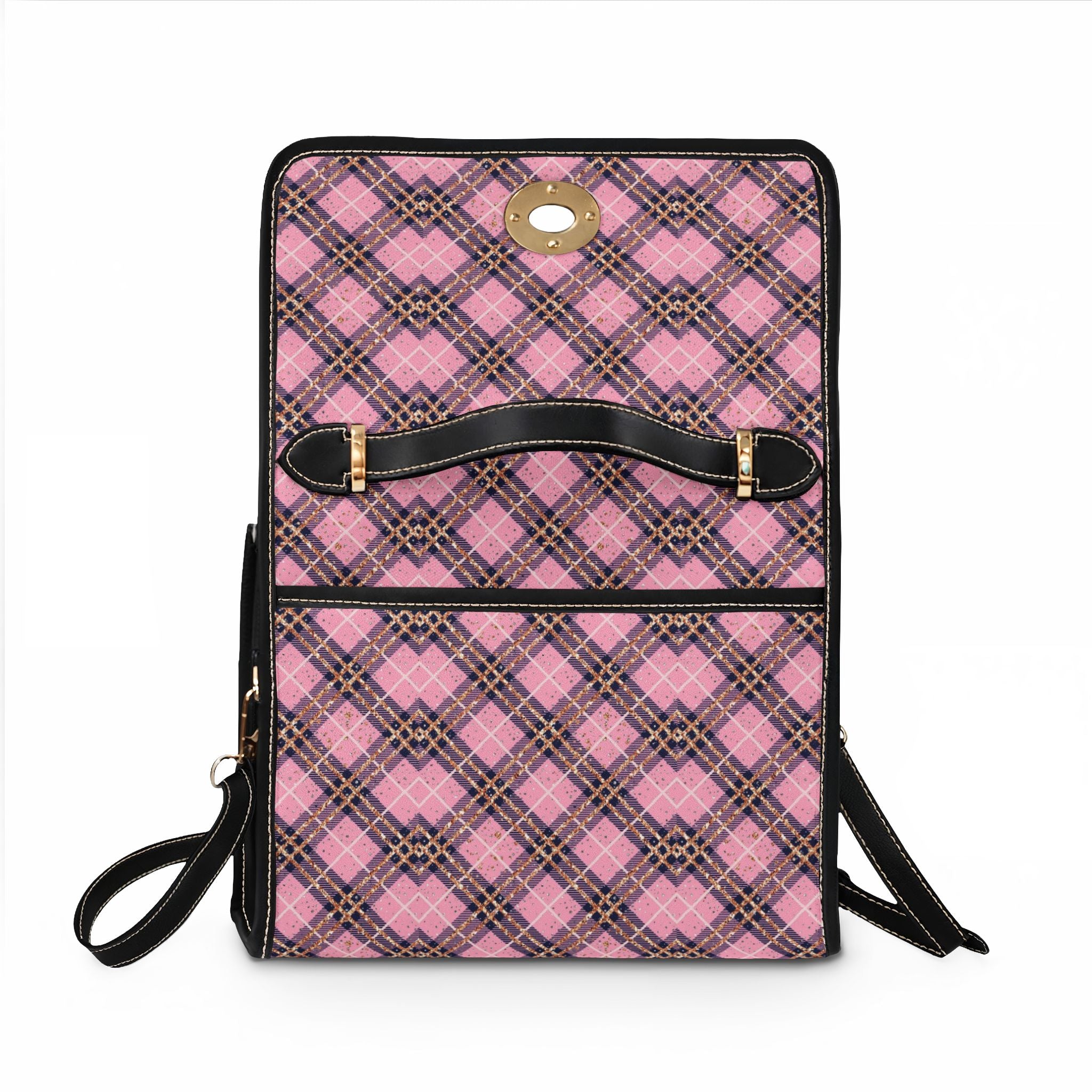 Pink Plaid Tote Bag | Waterproof Canvas Bag, Checkered Pattern Purse
