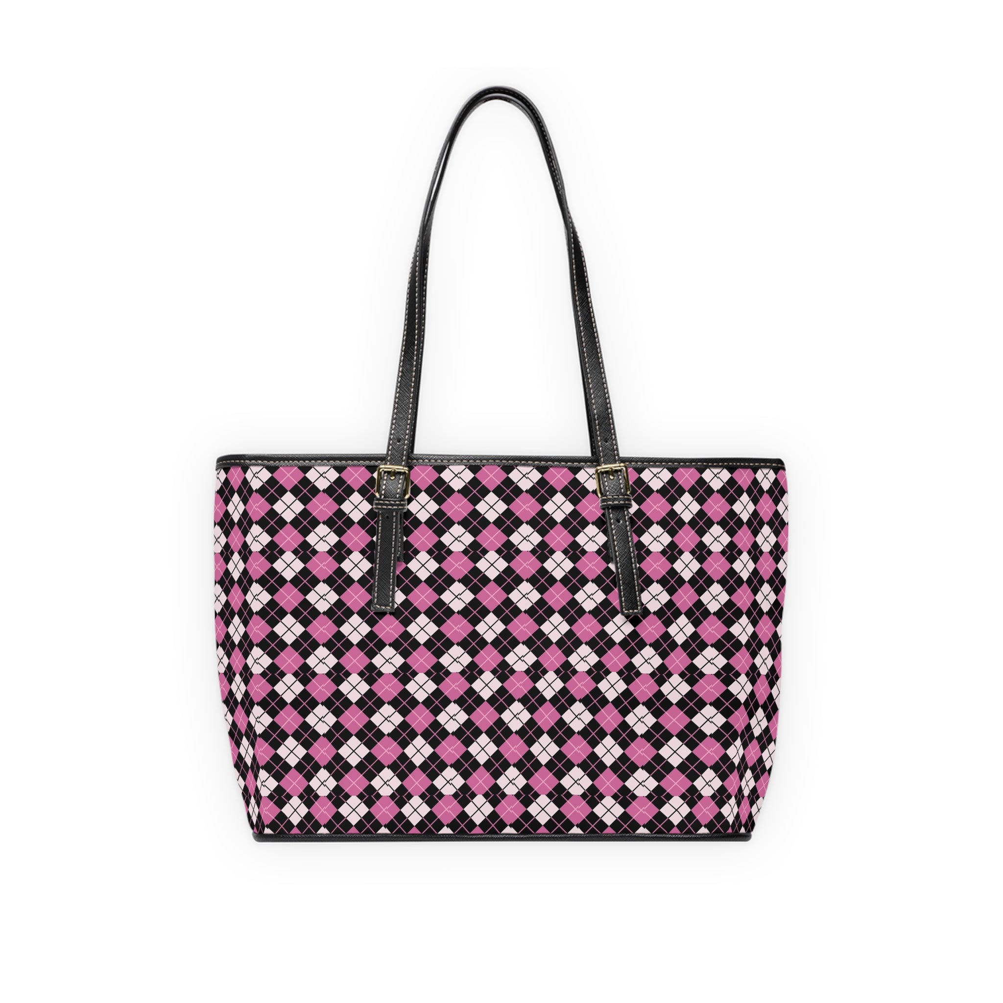 Pink Black Argyle Shoulder Bag | Plaid Tote, Checkered Pattern