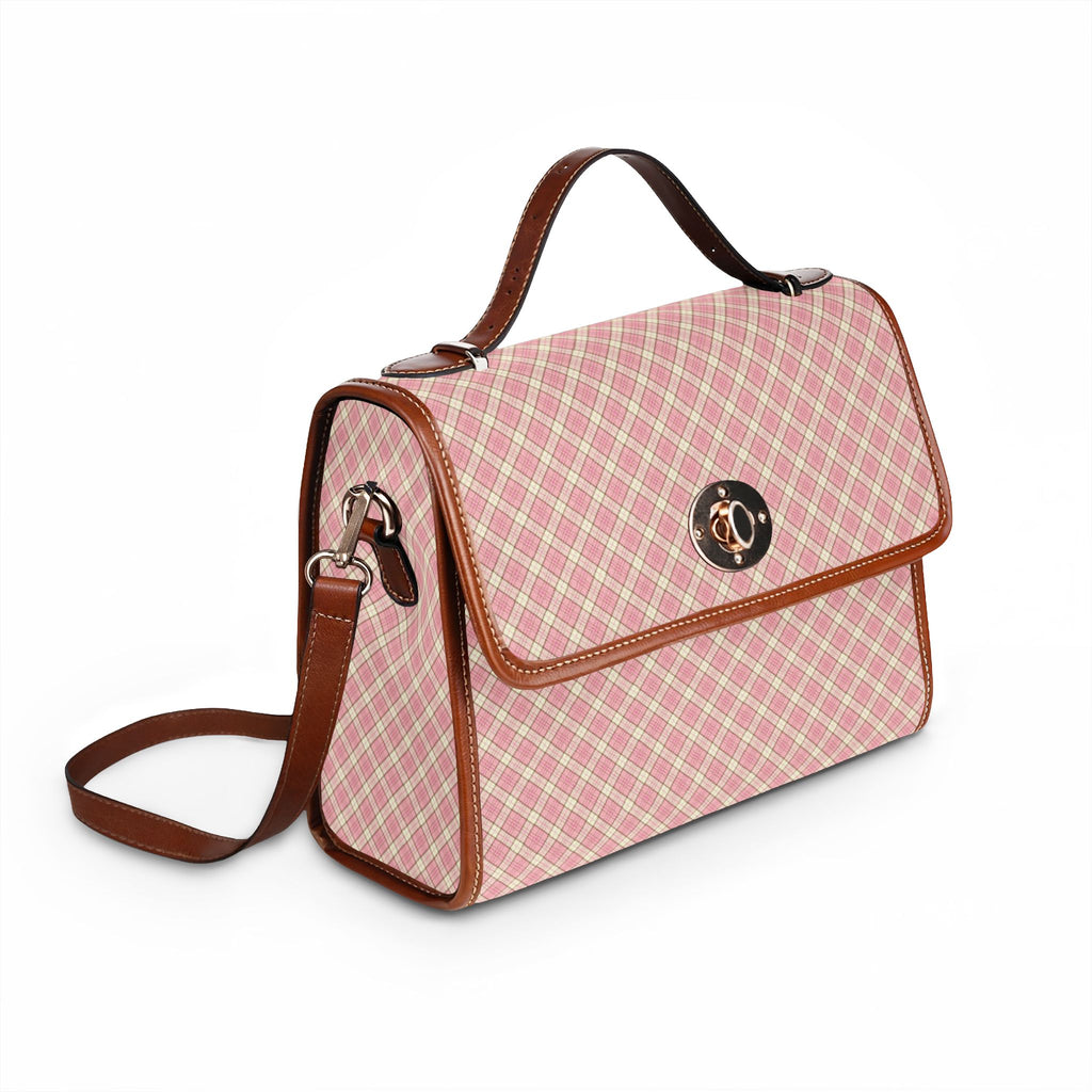 Pink Plaid Pattern Waterproof Canvas Bag | Crossbody Briefcase