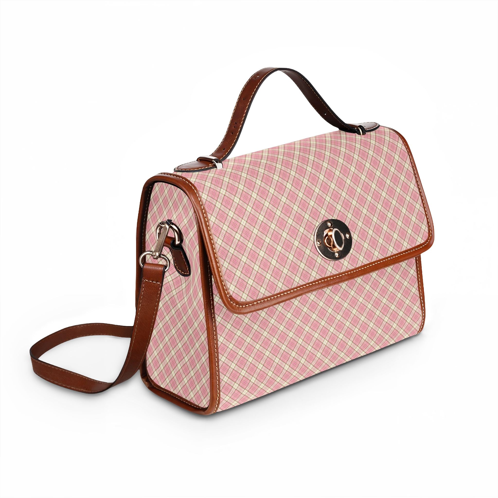 Pink Plaid Pattern Waterproof Canvas Bag | Crossbody Briefcase