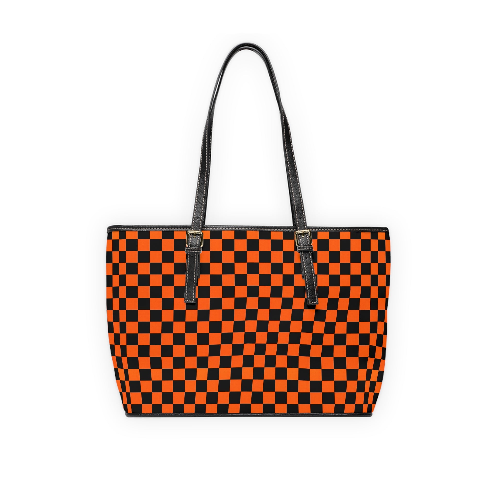Orange Black Checkerboard PU Leather Shoulder Bag
