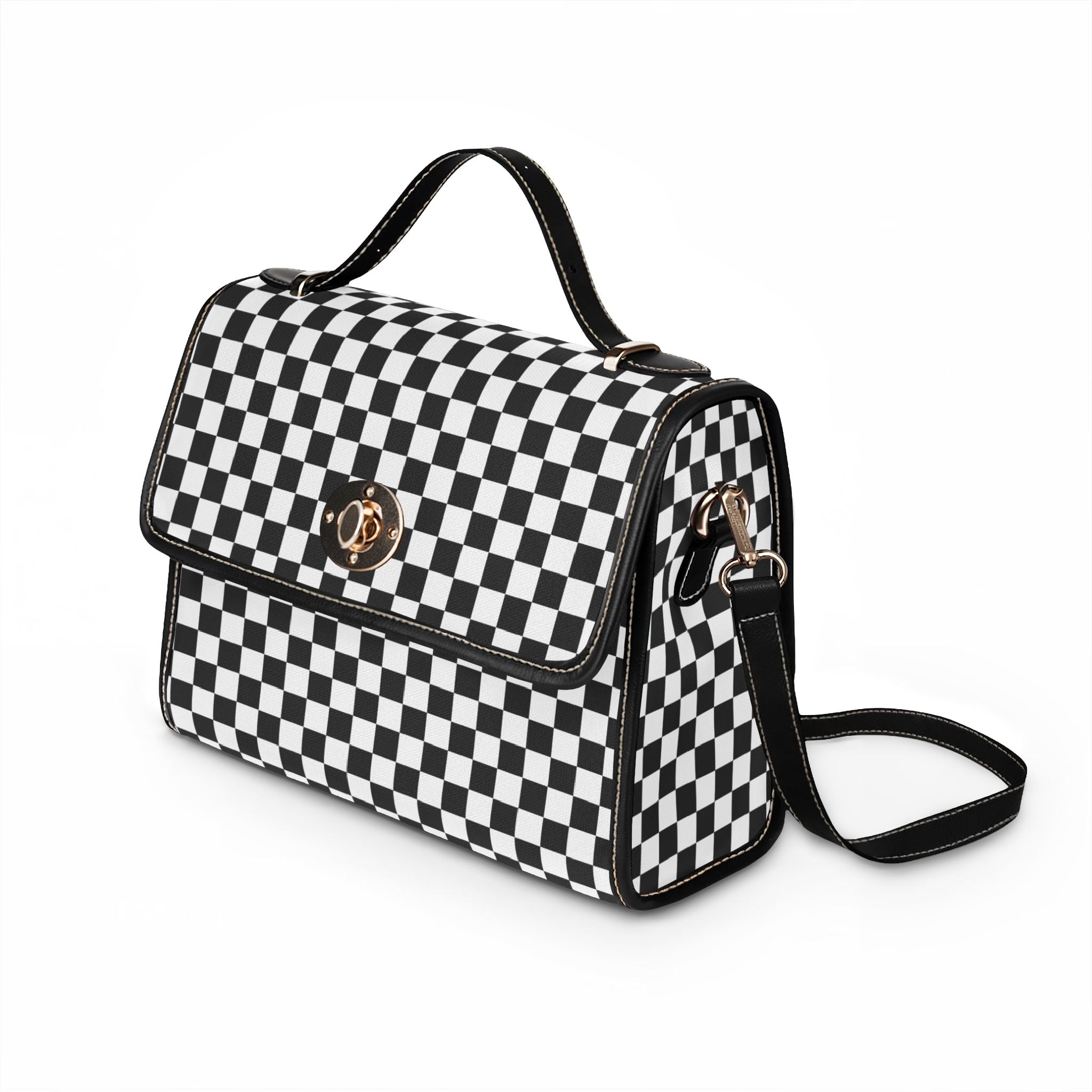 Black White Checkerboard Tote Bag | Waterproof Canvas Bag, Retro Racing Pattern