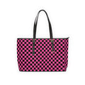Pink & Black Checkerboard PU Shoulder Bag — Trendy Tote for Everyday Use