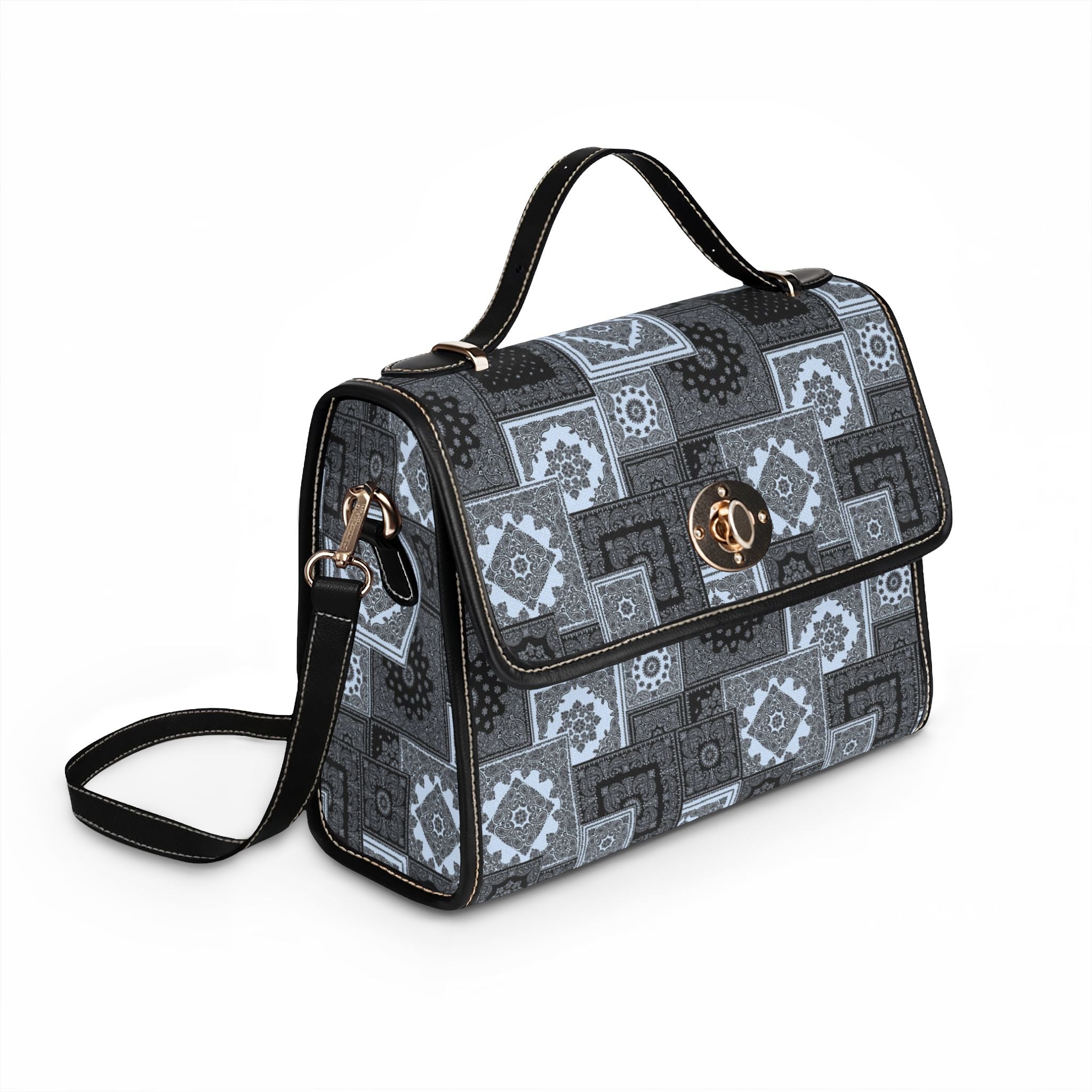 Canvas Satchel Bag — Geometric Patchwork Waterproof Crossbody for Everyday