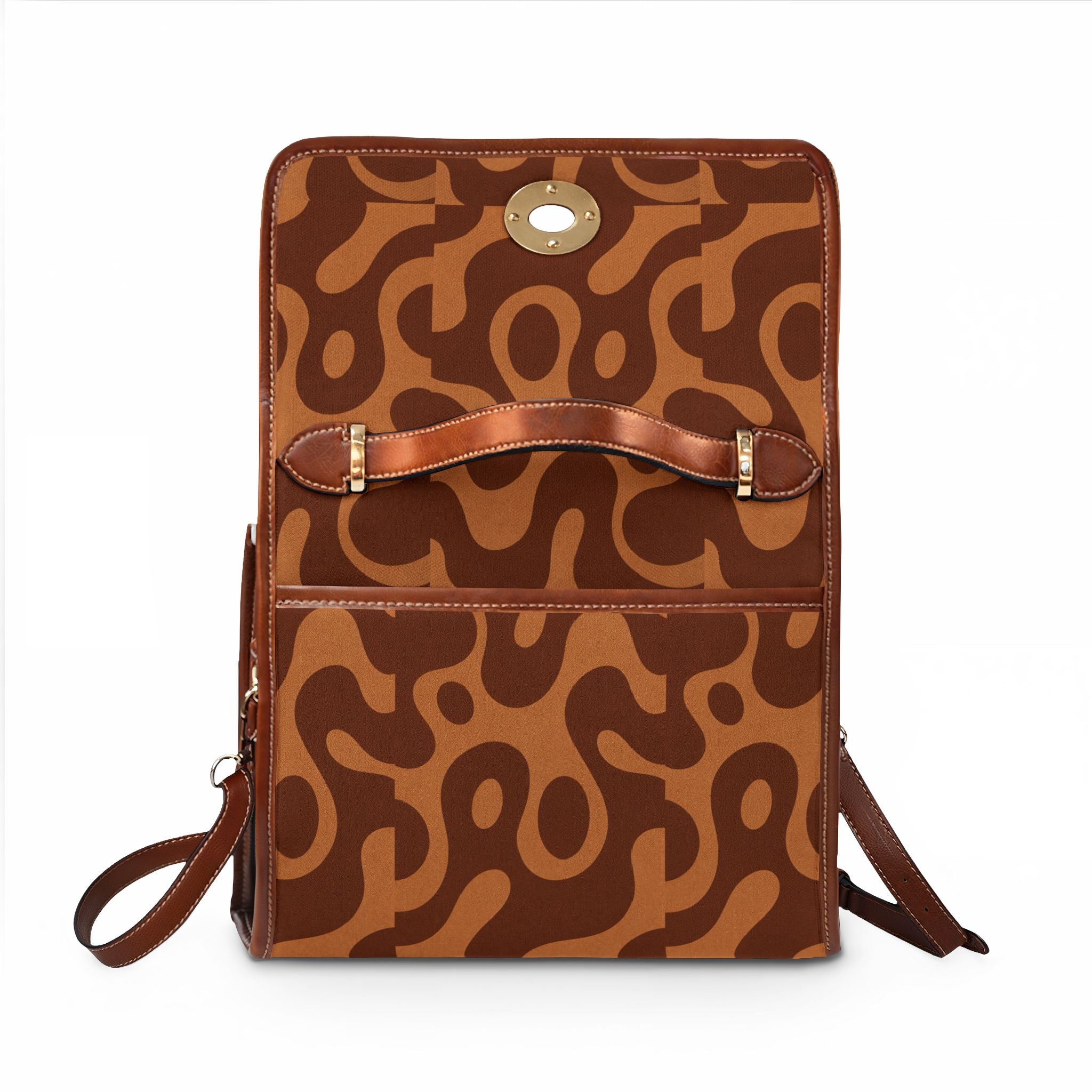 Retro Brown Abstract Pattern Waterproof Canvas Bag | Leopard-Inspired Print