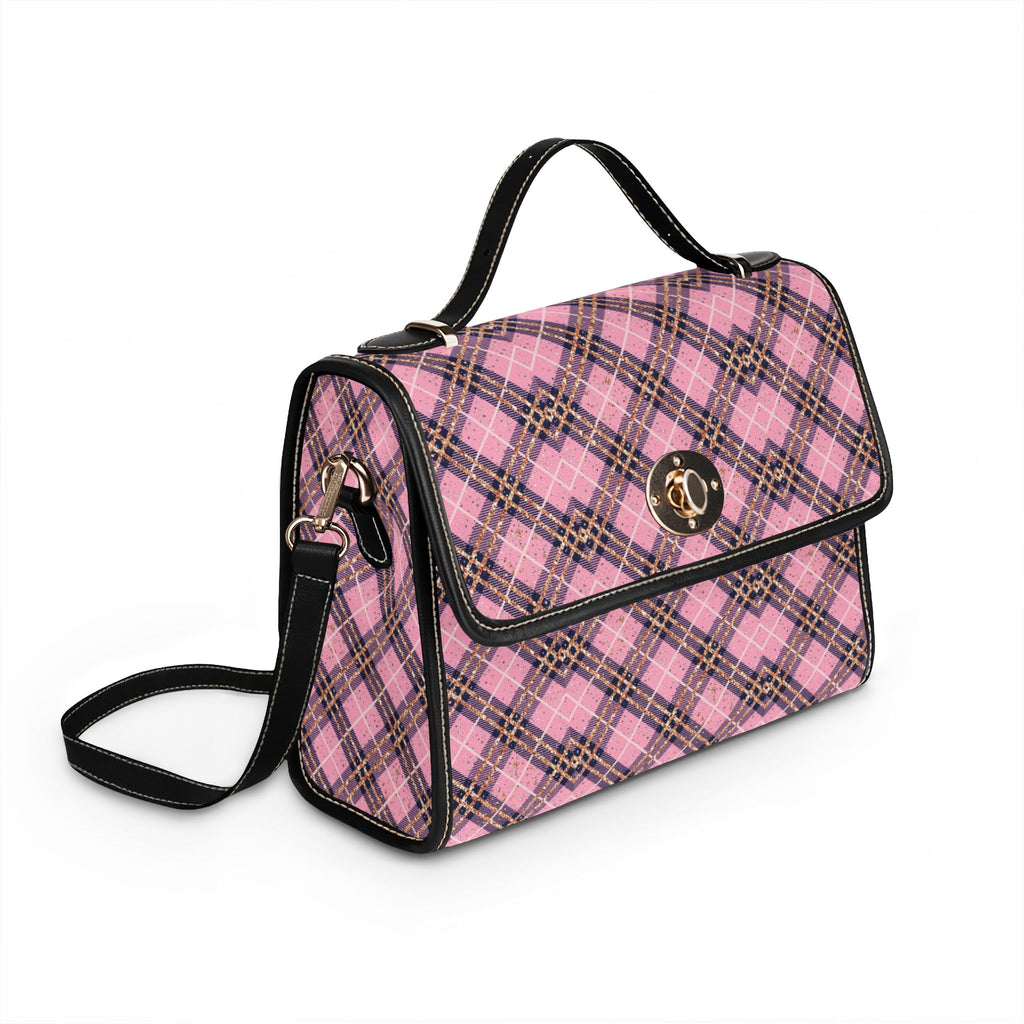 Pink Plaid Tote Bag | Waterproof Canvas Bag, Checkered Pattern Purse