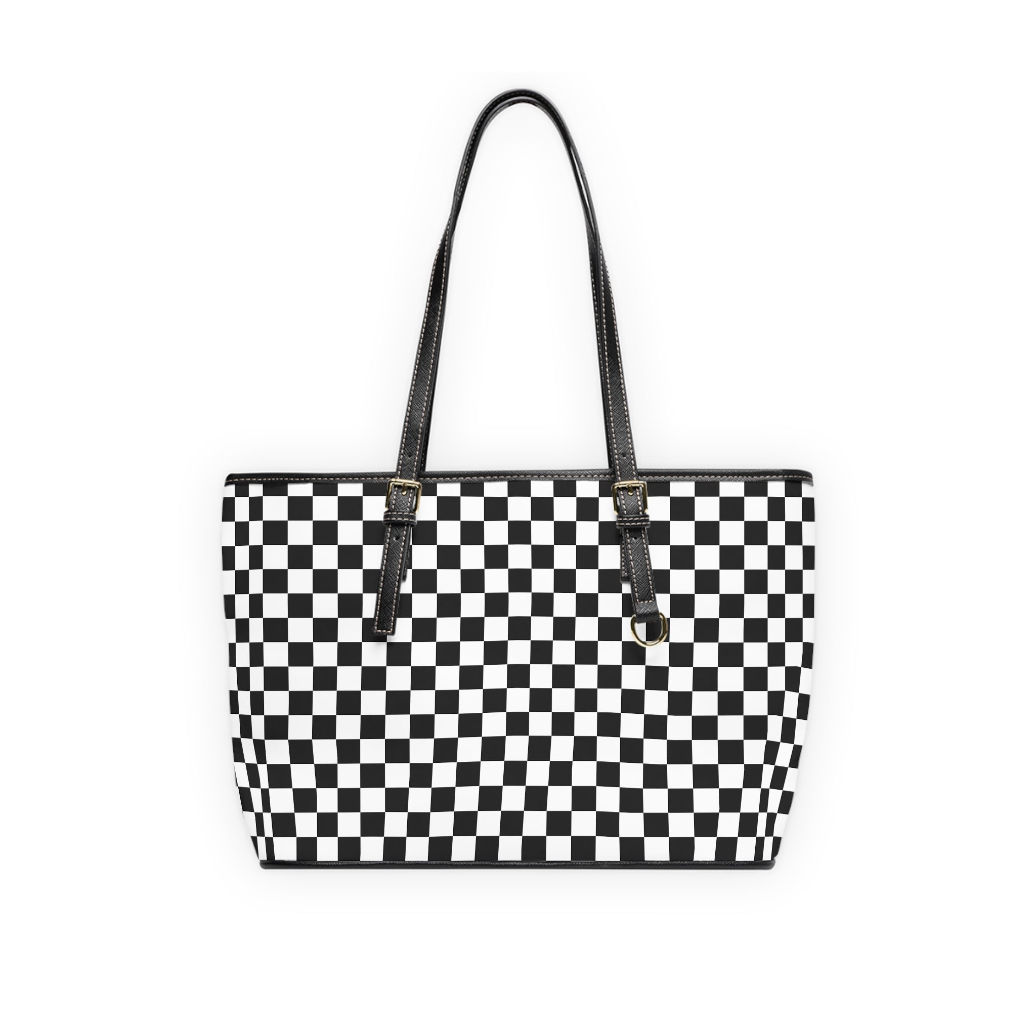 Checkerboard PU Leather Shoulder Bag – Black & White Tote