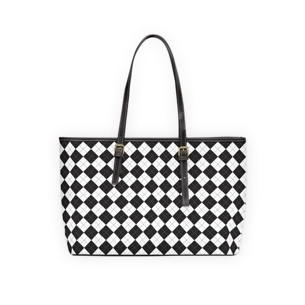 Black & White Checker PU Leather Shoulder Bag — Stylish Tote for Everyday Use