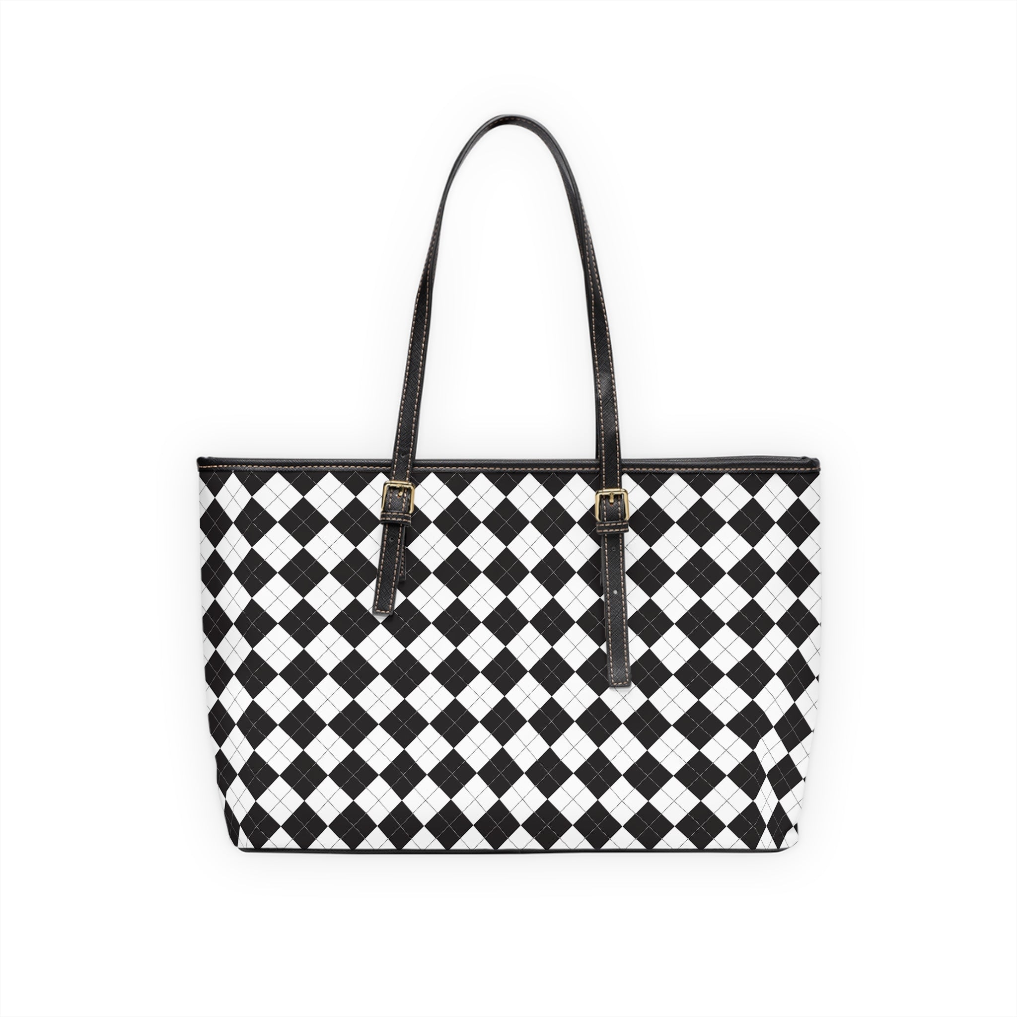 Black & White Checker PU Leather Shoulder Bag — Stylish Tote for Everyday Use