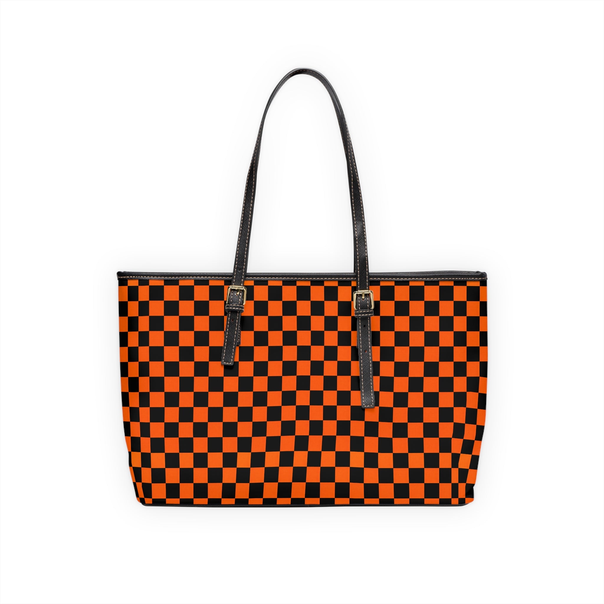 Orange Black Checkerboard PU Leather Shoulder Bag