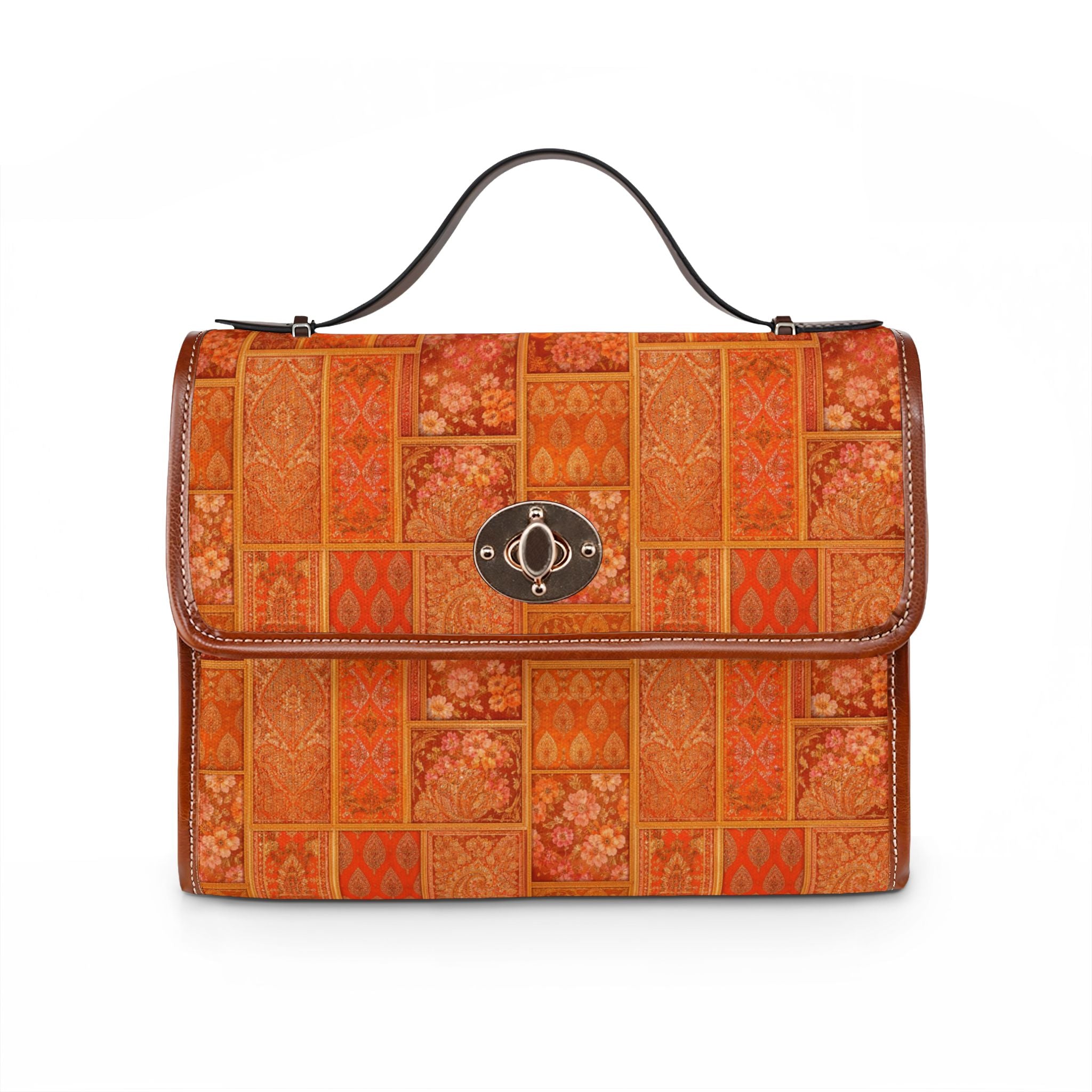 Vintage Mosaic Tile Waterproof Canvas Bag | Orange Patchwork Pattern