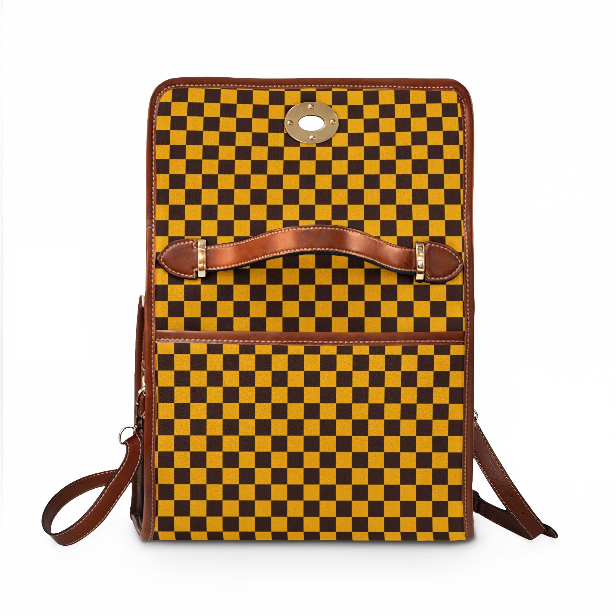 Yellow Black Checkerboard Waterproof Canvas Bag | Retro Grid Tote