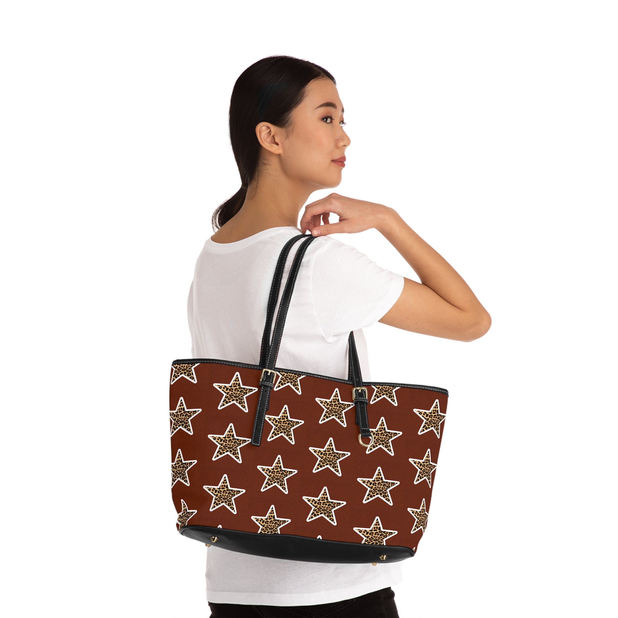 Leopard Star PU Leather Shoulder Bag – Brown Star Pattern Tote