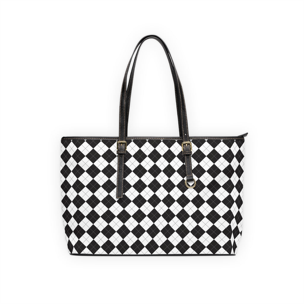 Black & White Checker PU Leather Shoulder Bag — Stylish Tote for Everyday Use